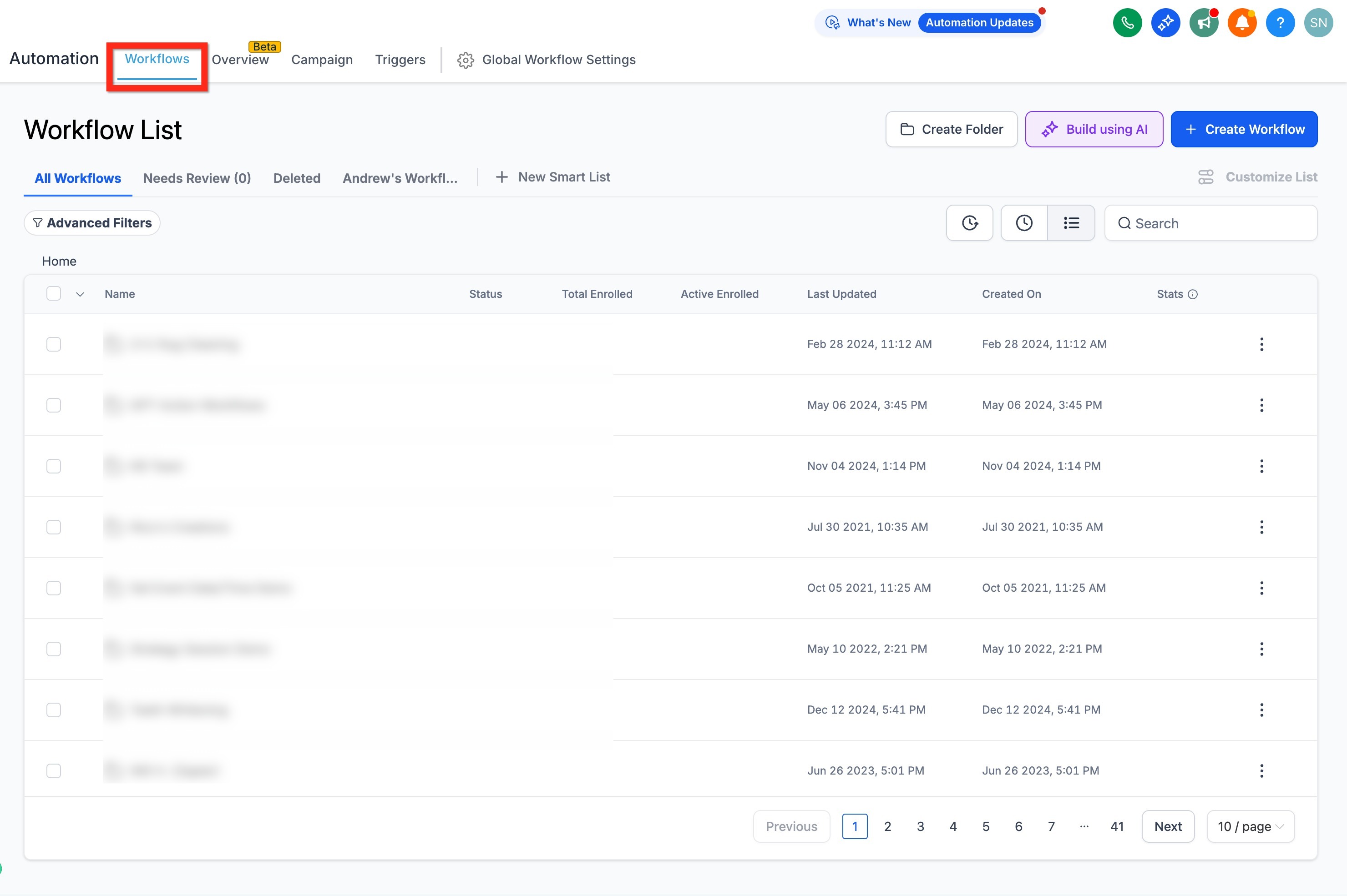 step1 workflows list