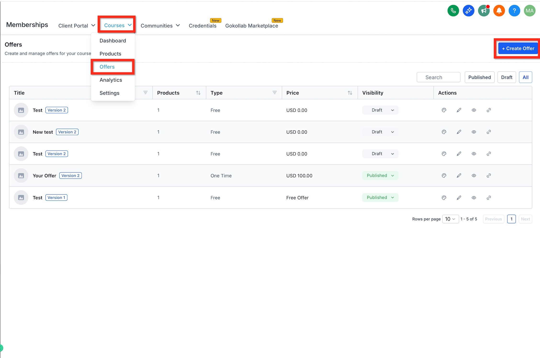 step create offer list