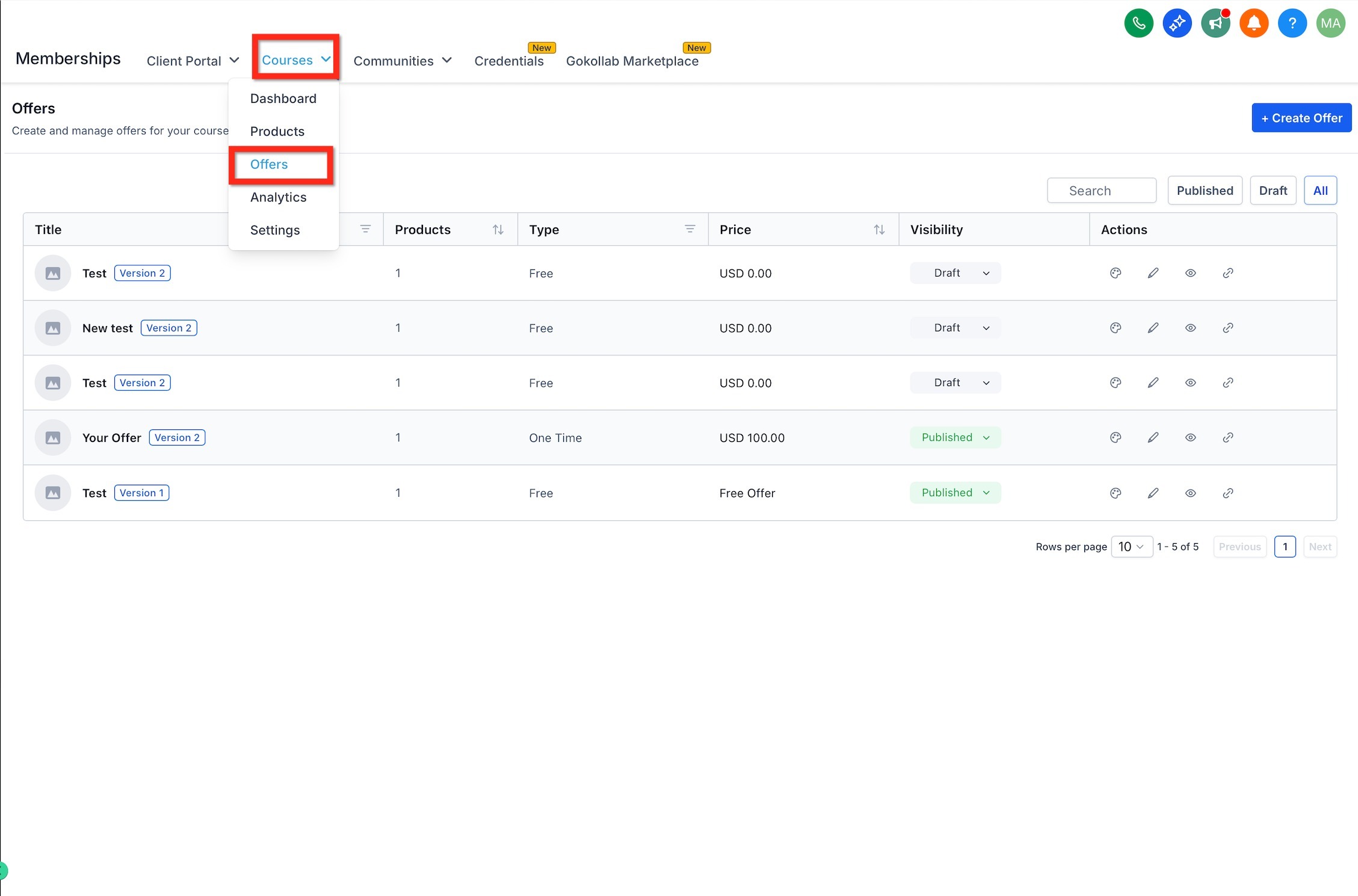 step sell offer list