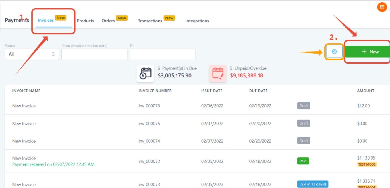 step1 invoice list