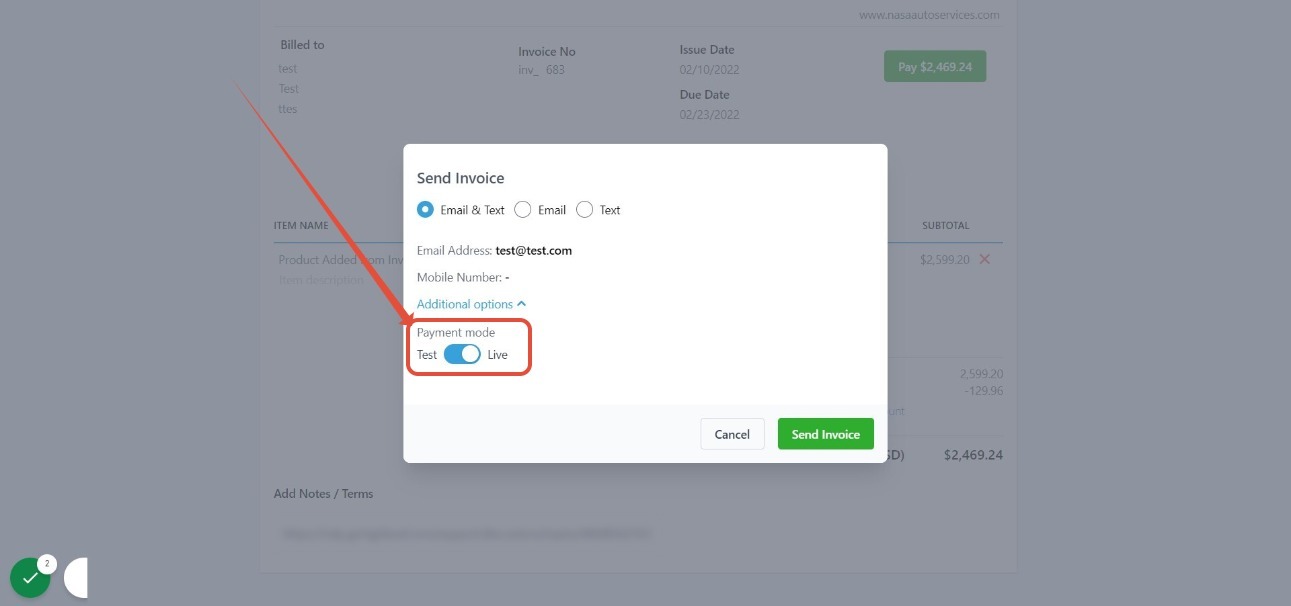 send invoice options