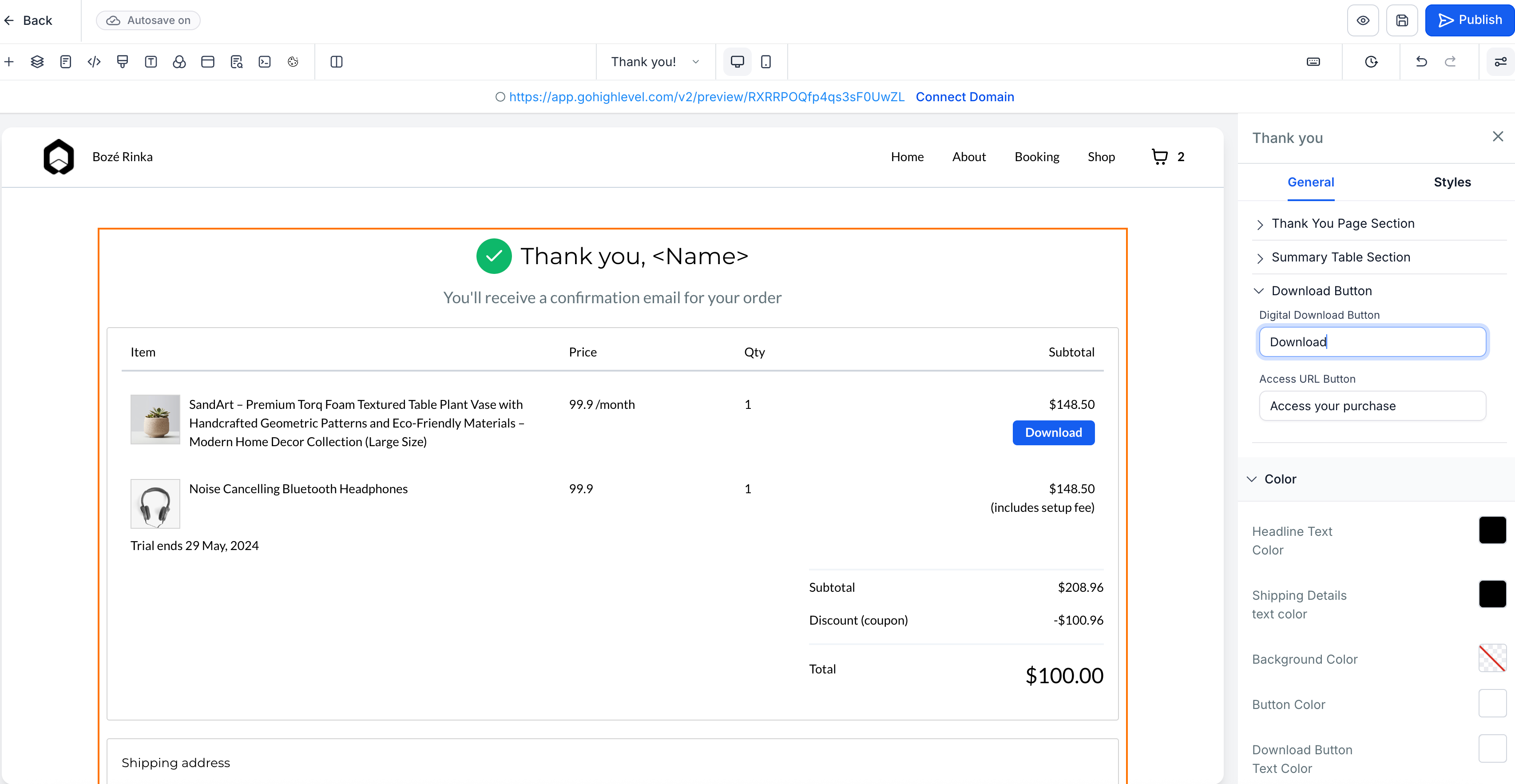 Page Builder Thank You Page
