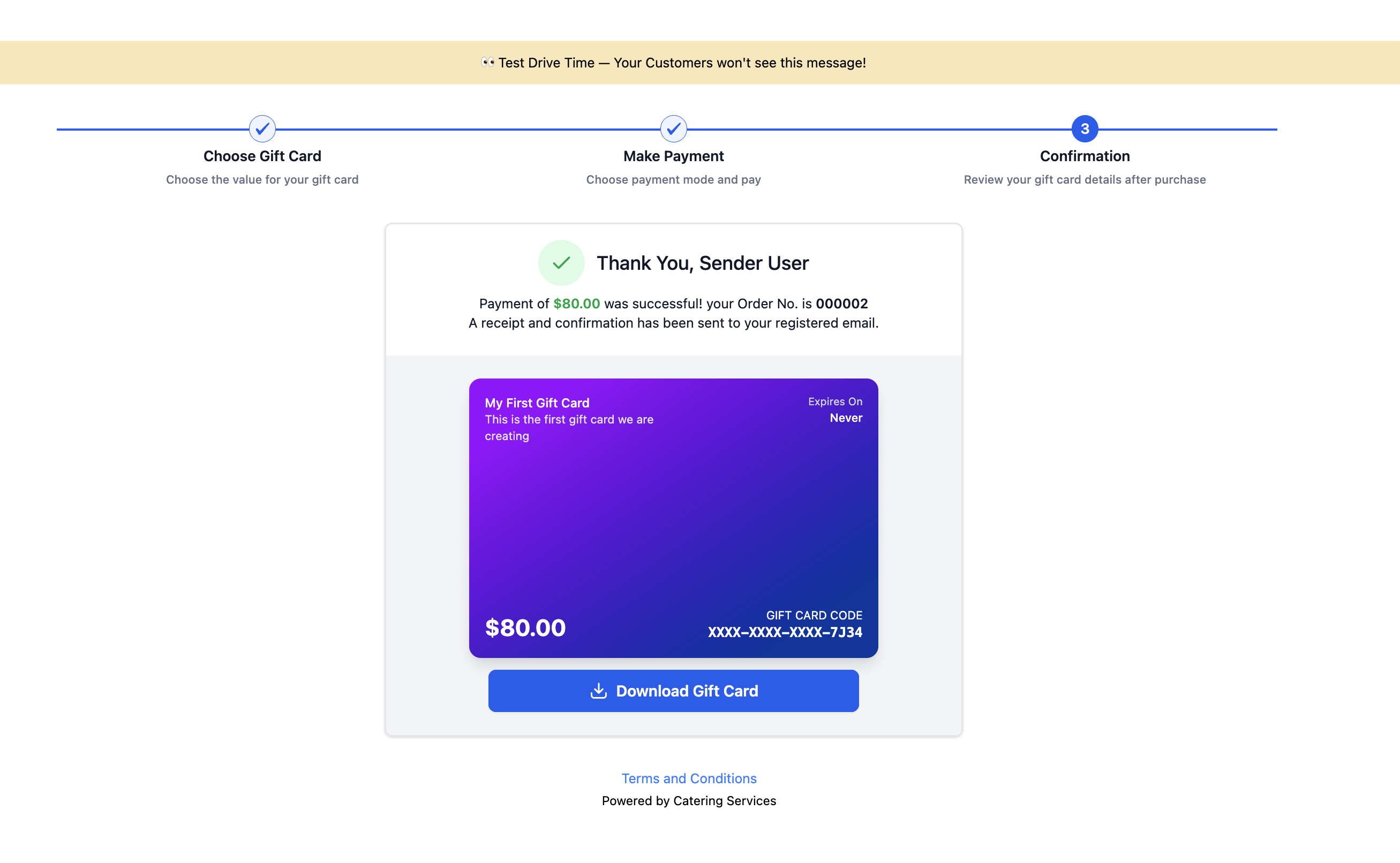 Gift Card Orders Page