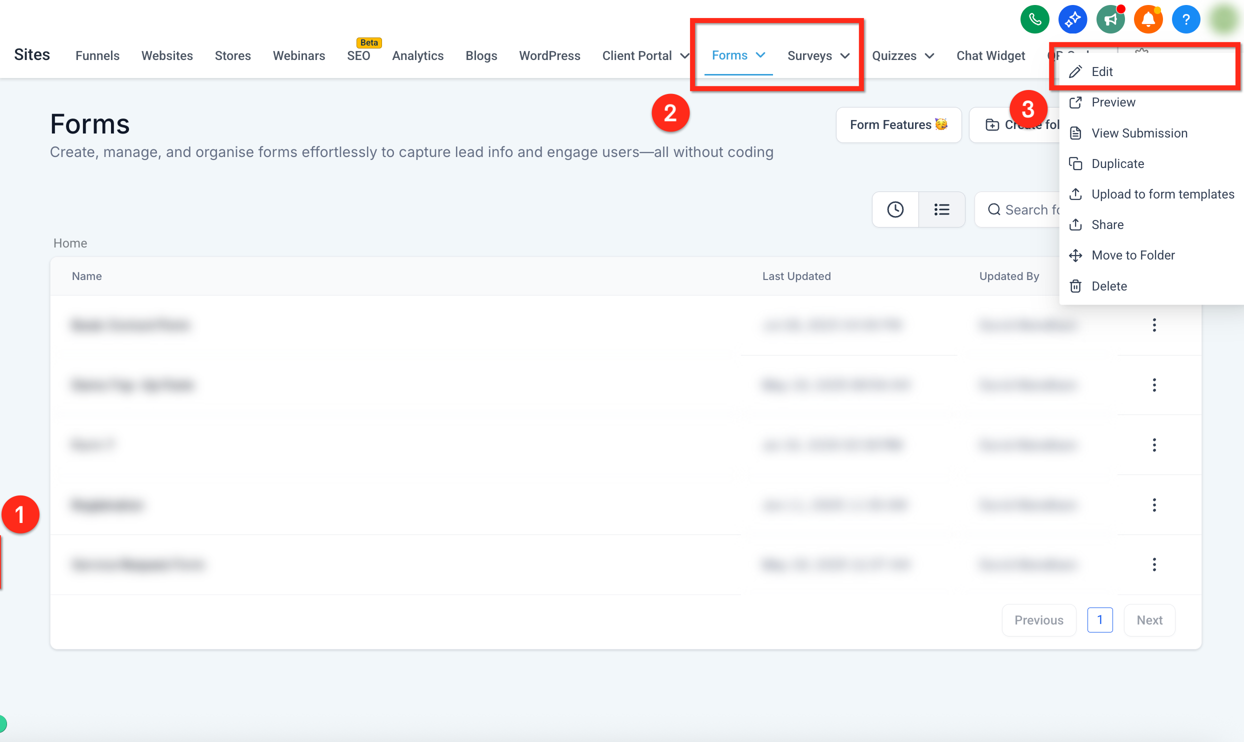 Navigating to Forms in Captivation Hub