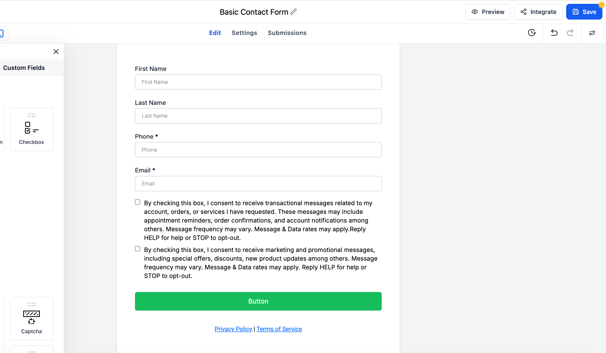 Adding a radio button element to a form