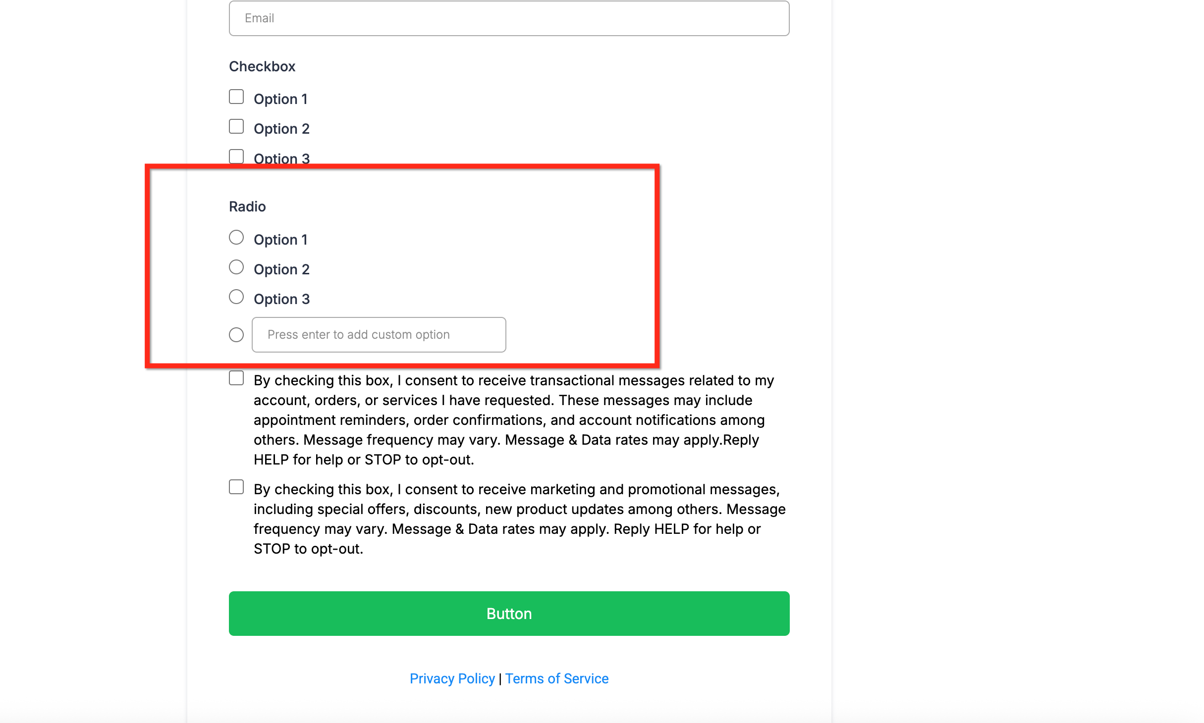 Other option overview in Captivation Hub forms