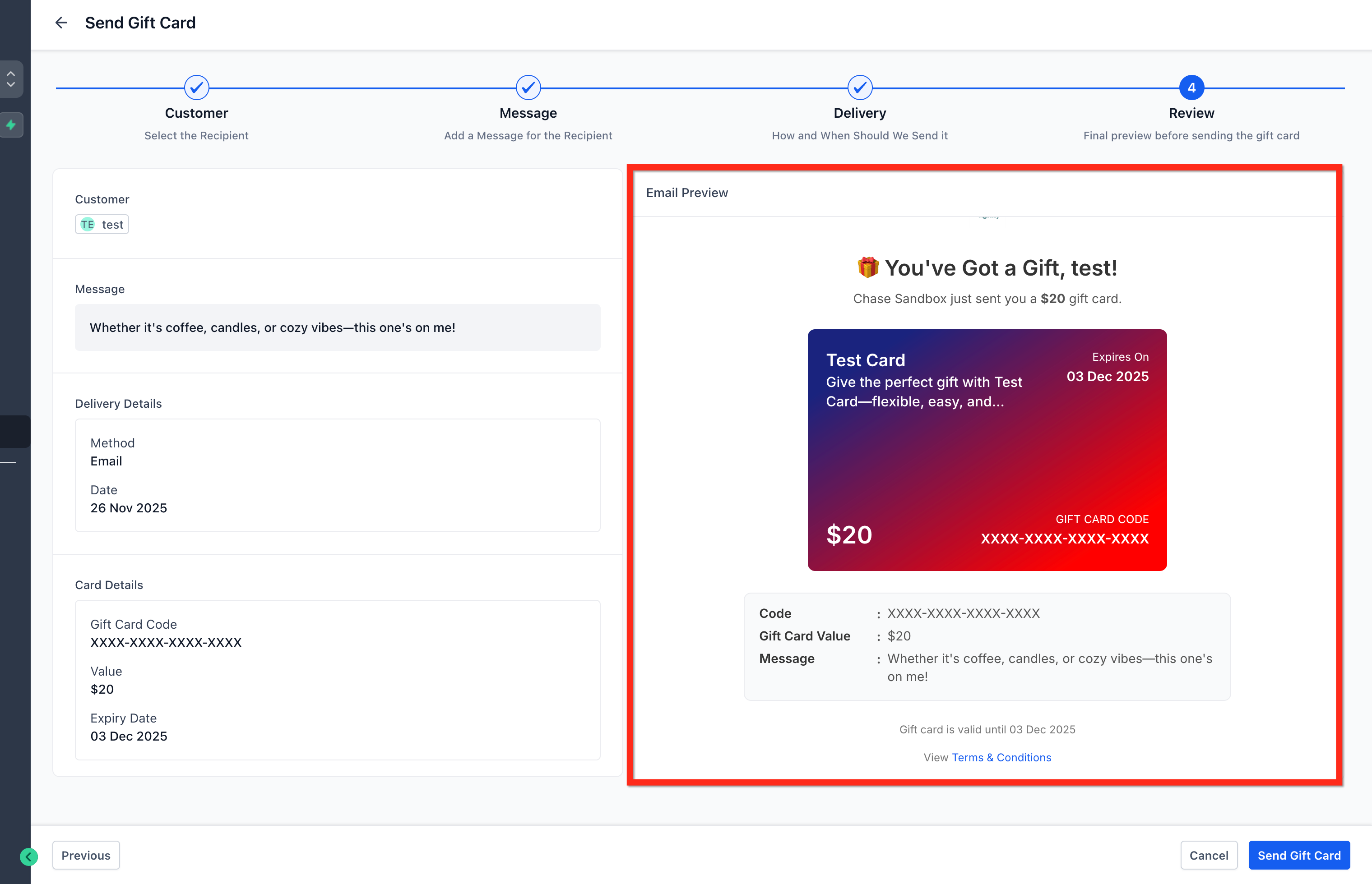 Gift Card Orders Page