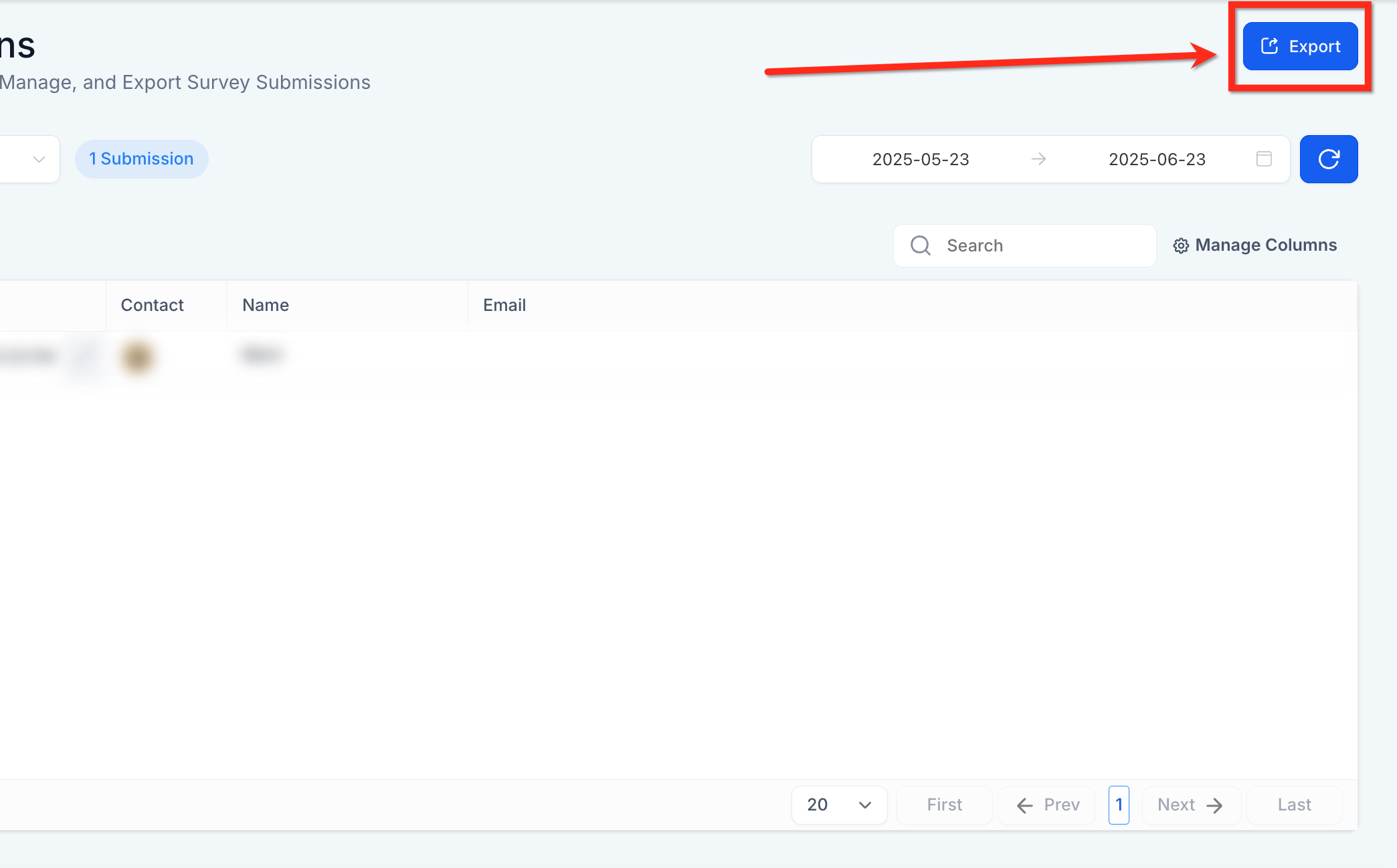 Export button for survey submissions