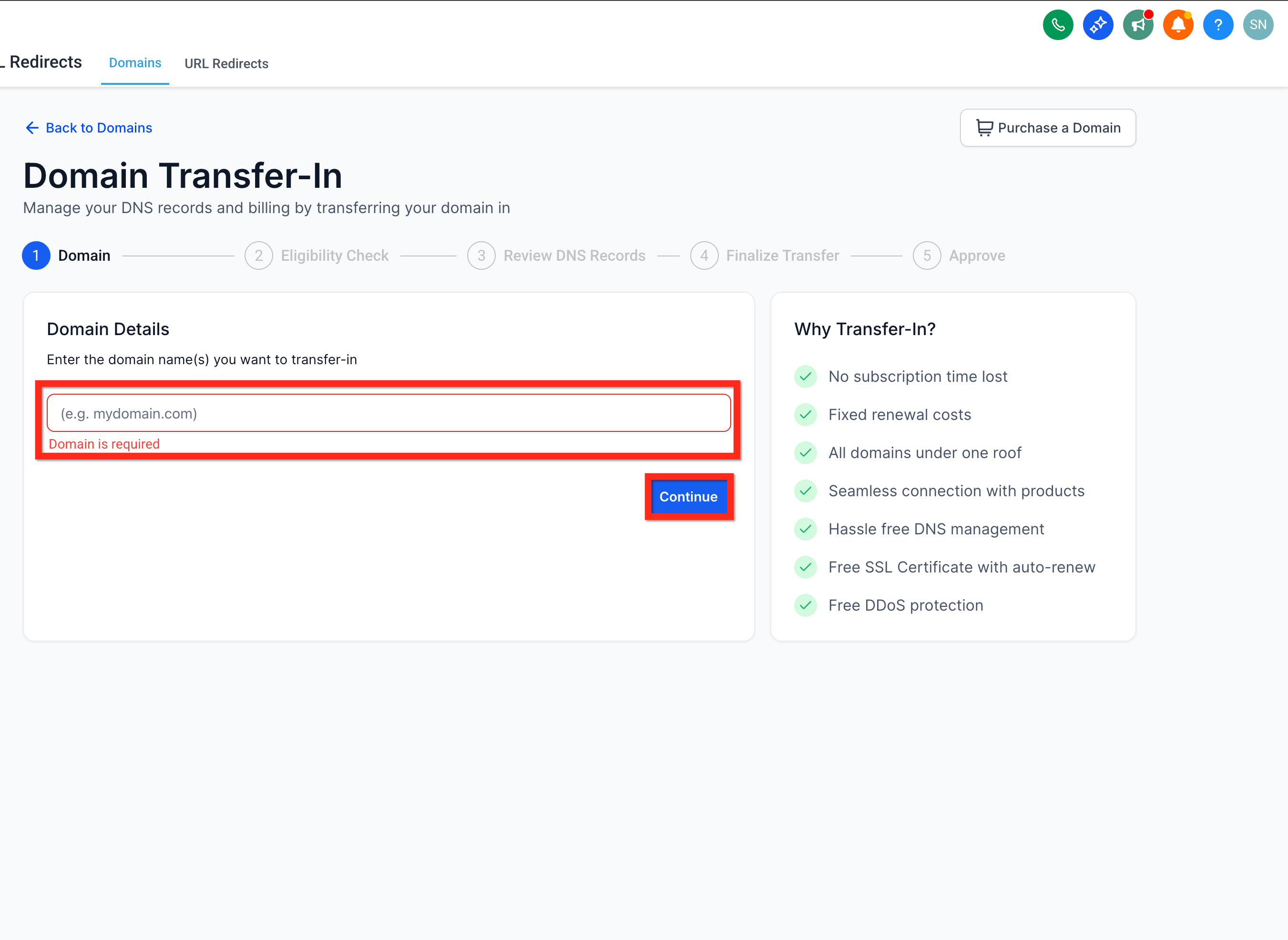 Domain transfer initiation