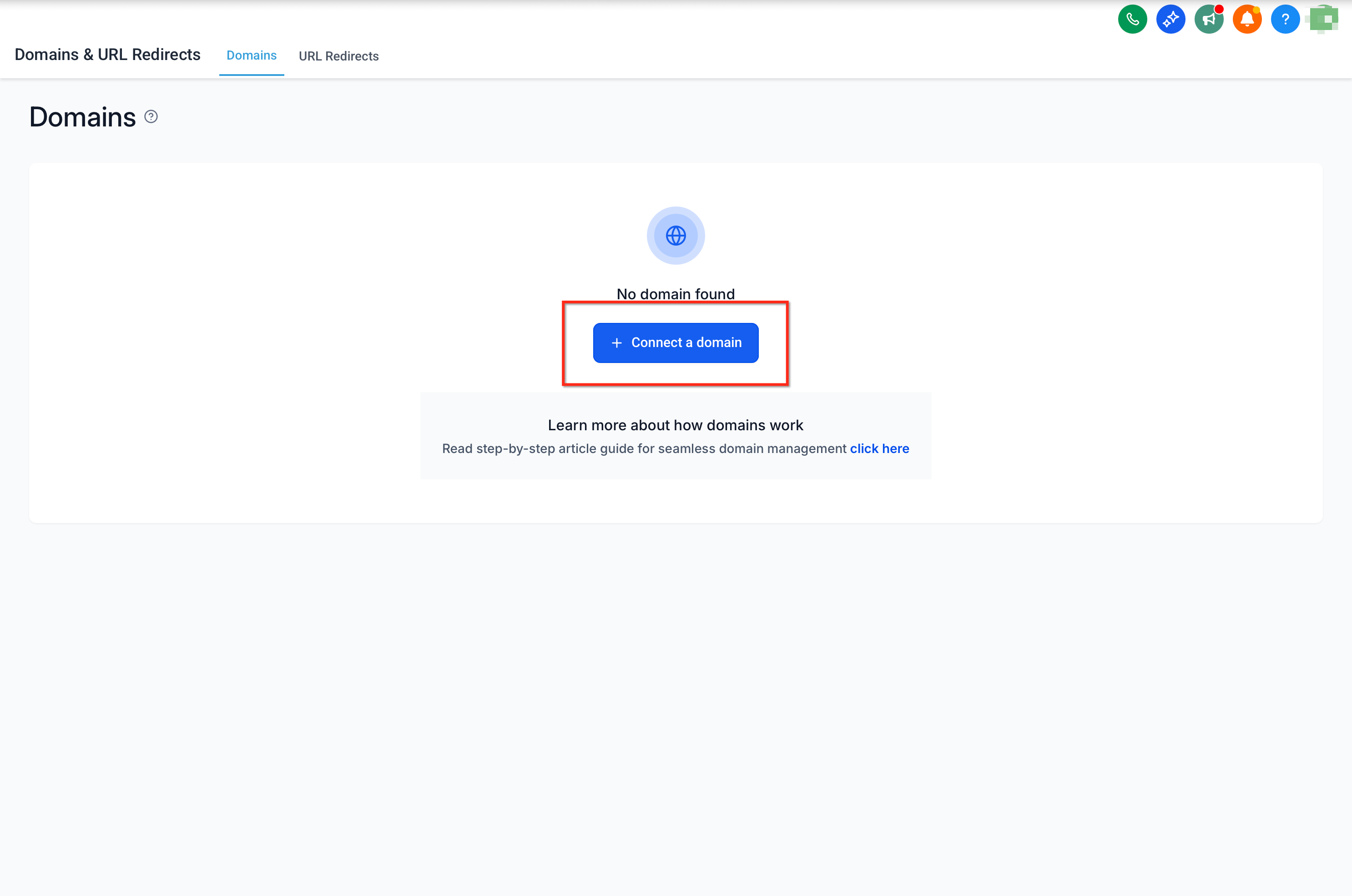 Domains and URL Redirects page