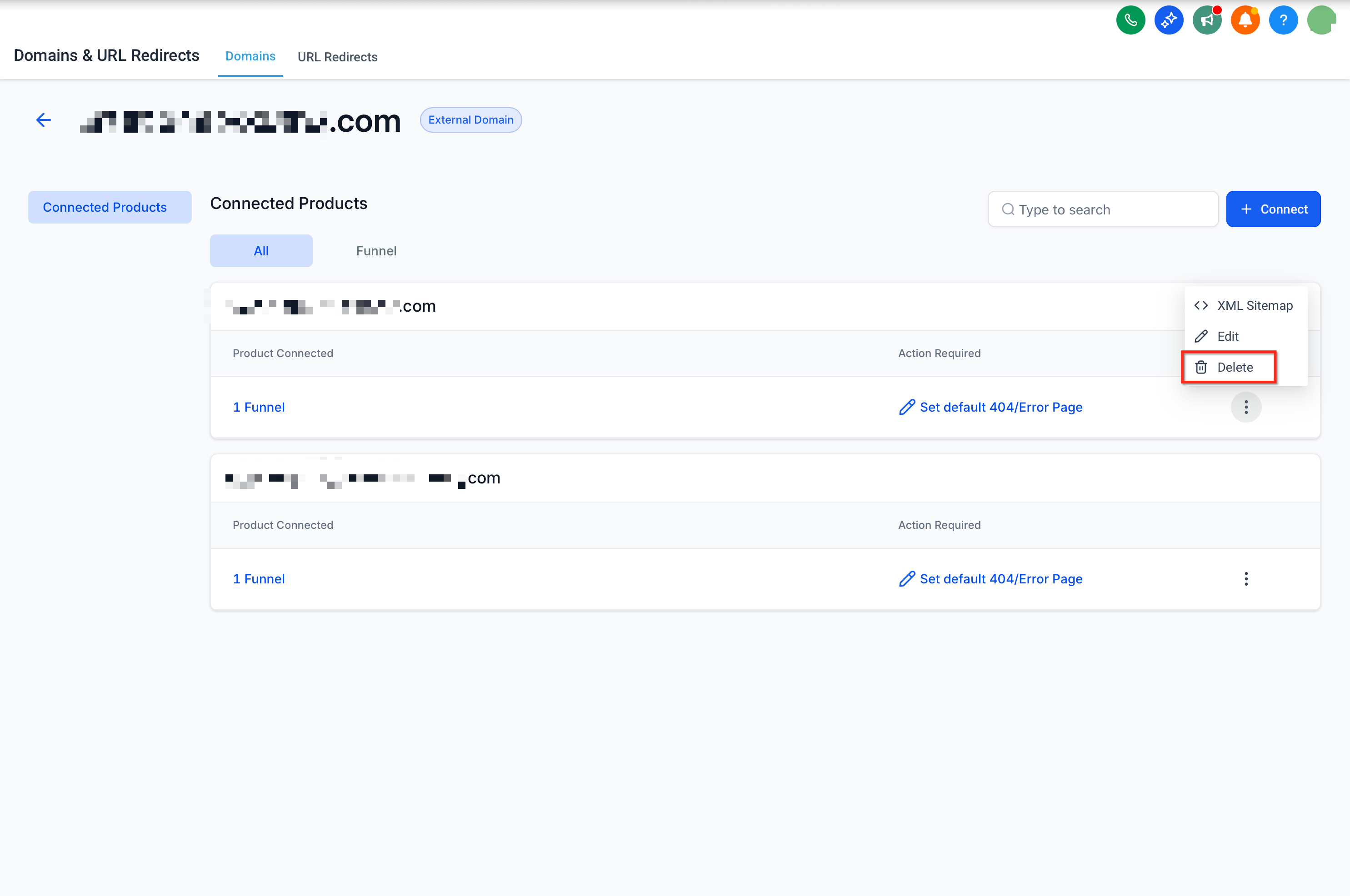 Remove domain - confirmation dialog