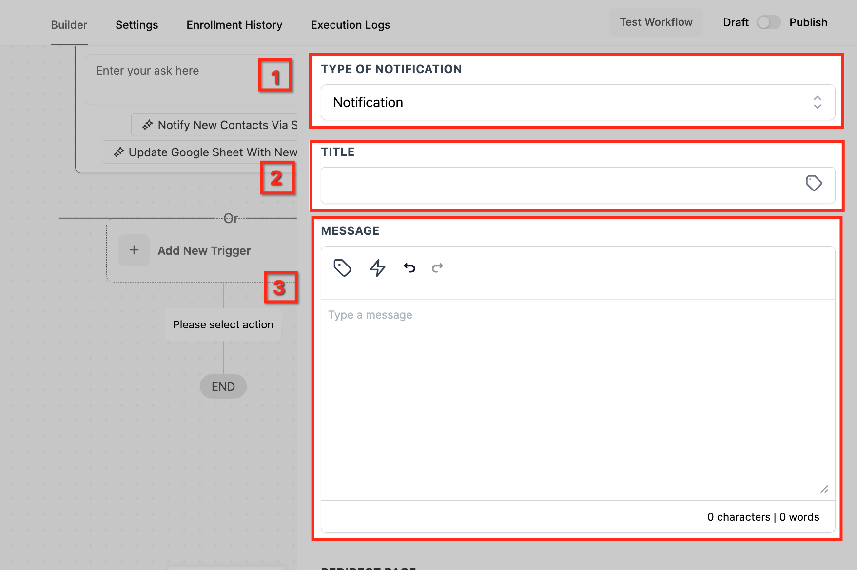In-app notification configuration