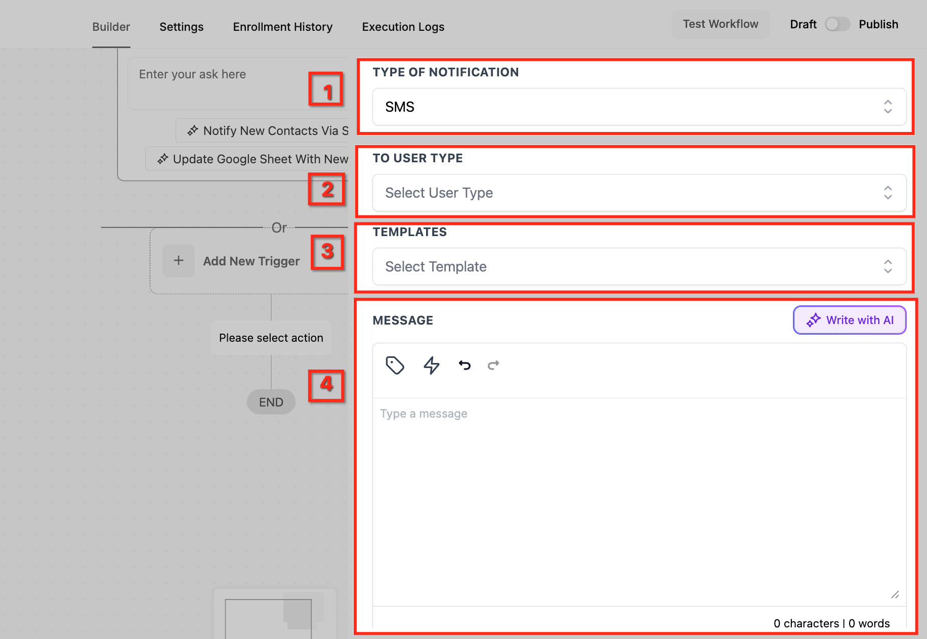 SMS notification configuration