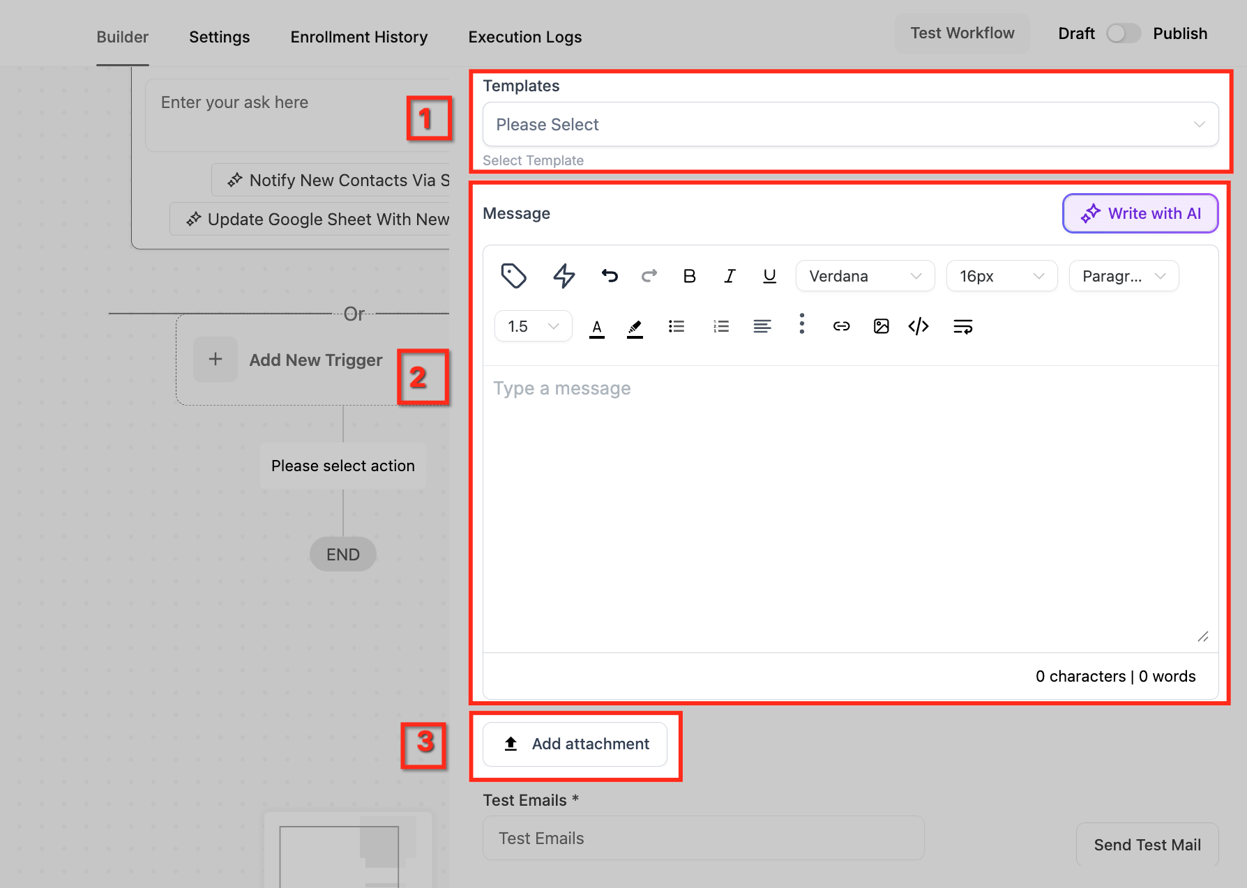Email content setup - templates and message fields
