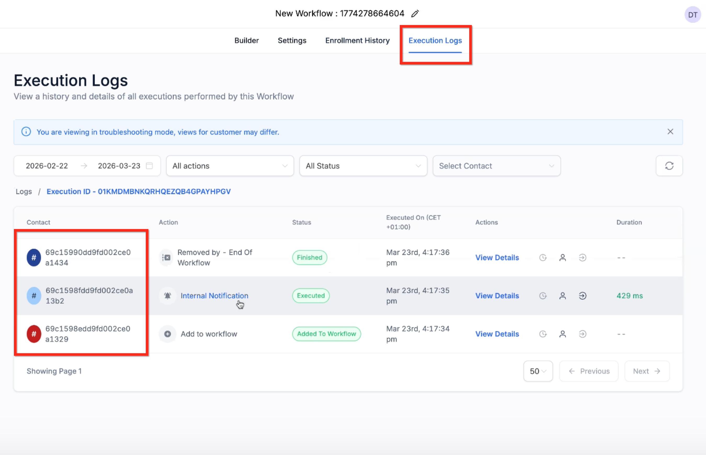 Contactless entry behavior example
