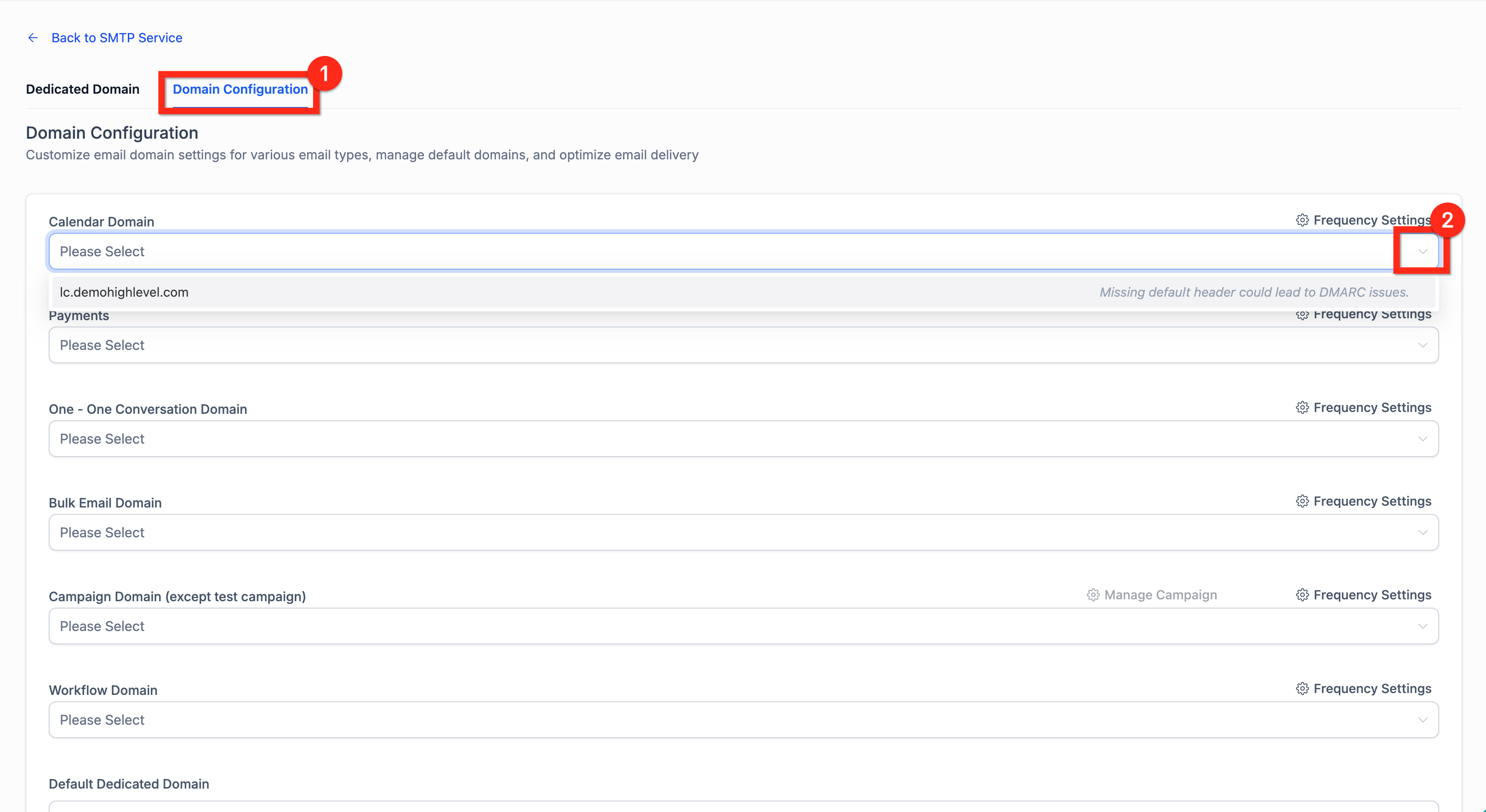 Calendar email domain configuration - domain settings