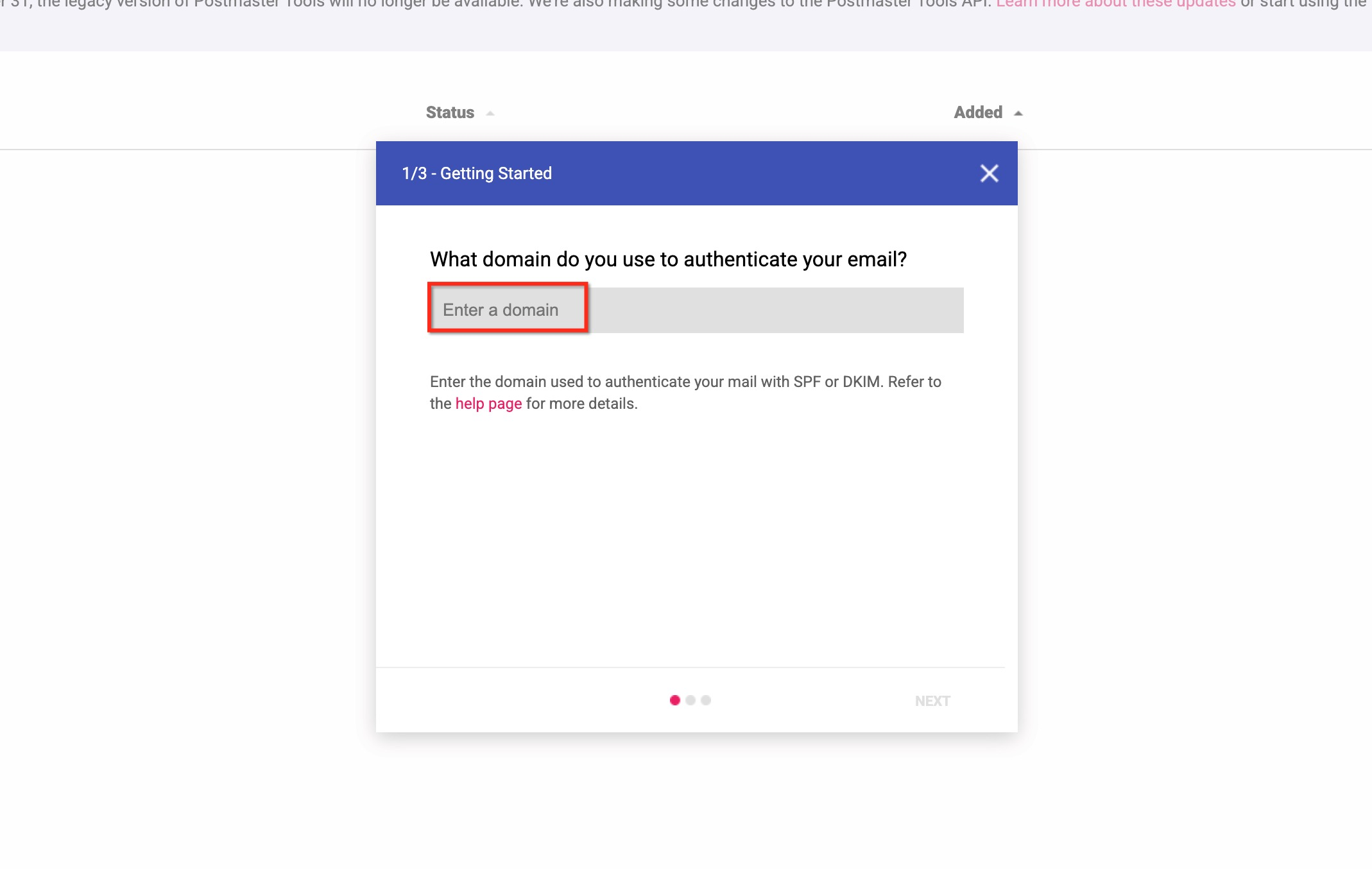 Google Postmaster Tools - add domain