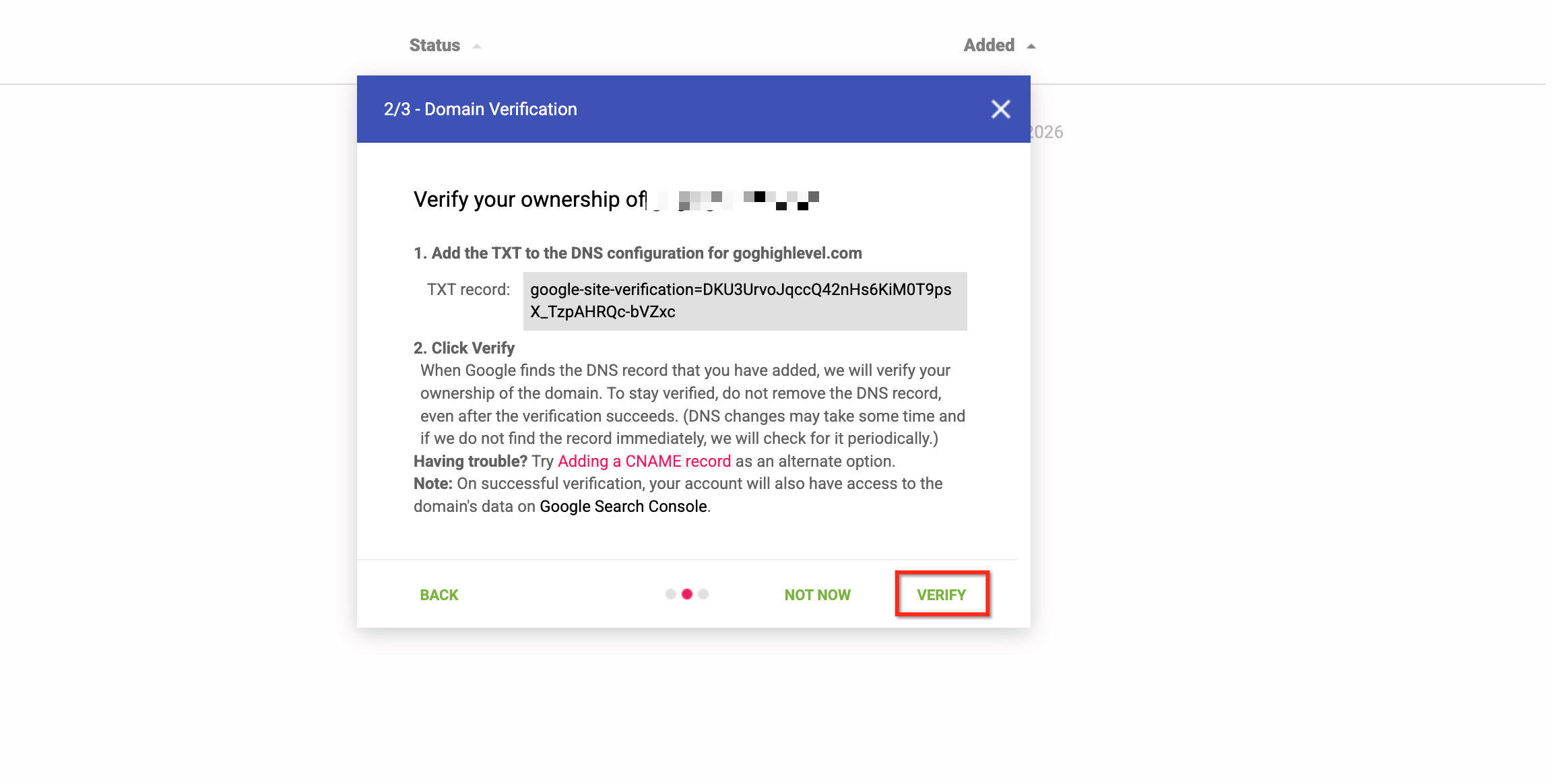 Google Postmaster Tools - verify TXT record