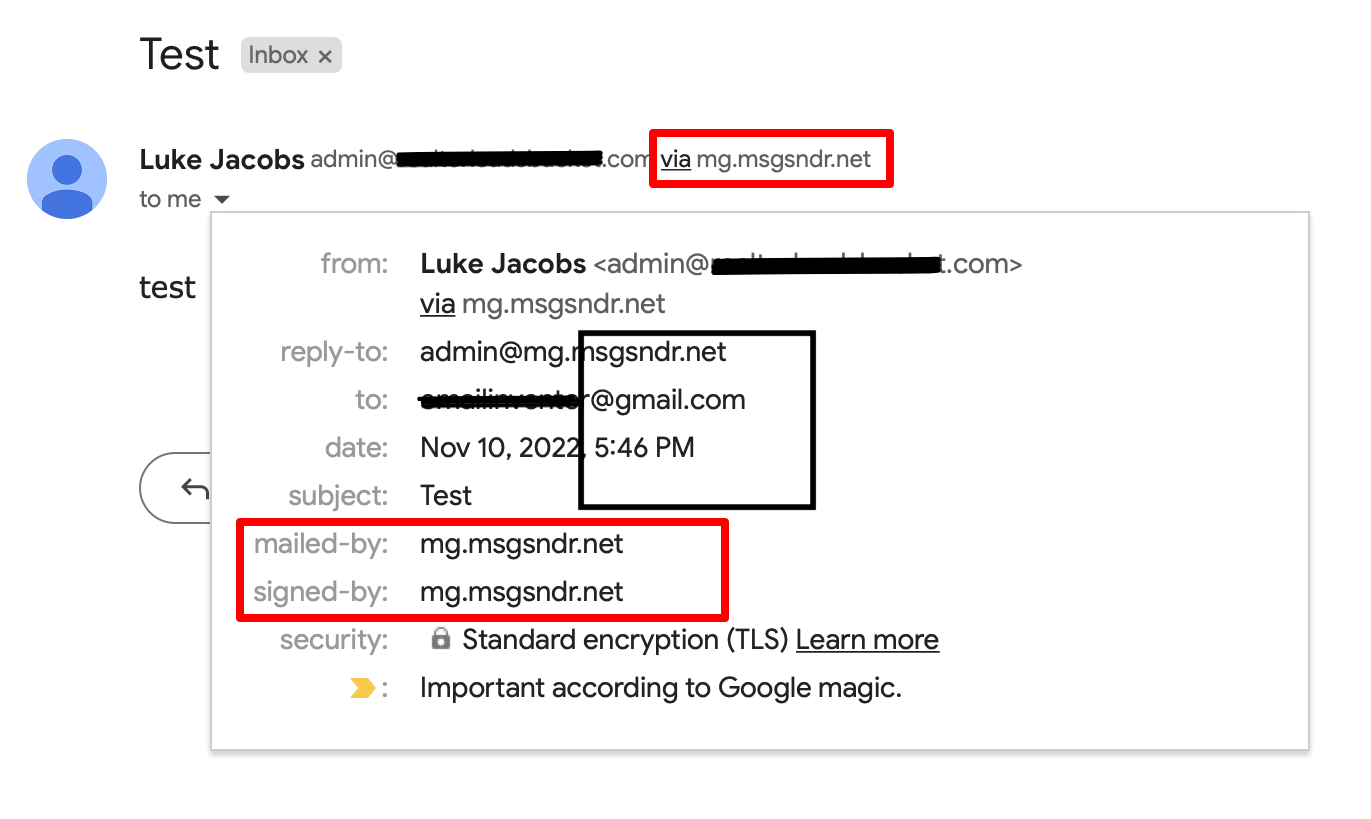Example of shared sending domain header in email client