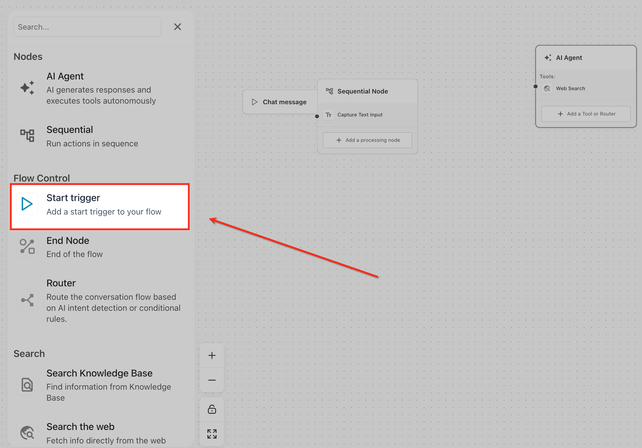 Start Trigger node in Agent Studio