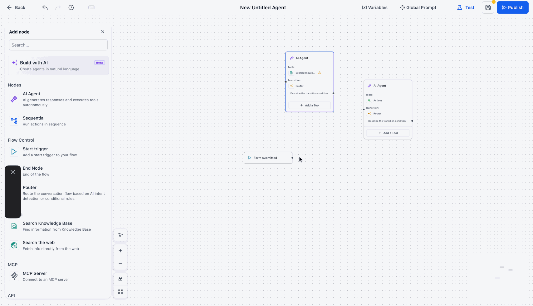 Testing an agent inside the Test tab