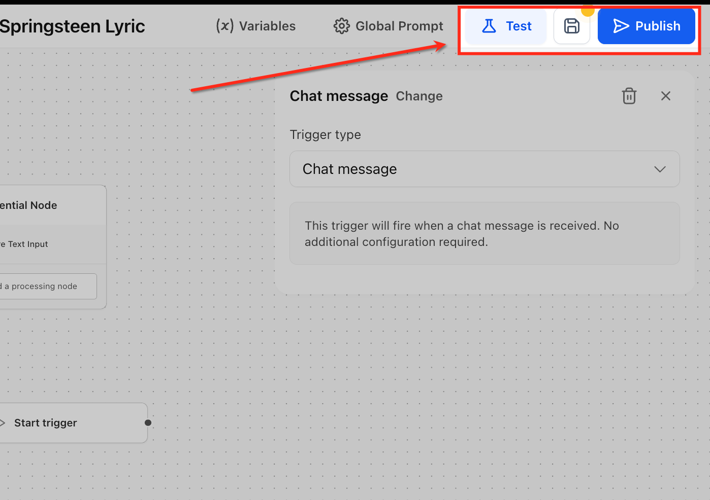 Validate, save, and publish controls