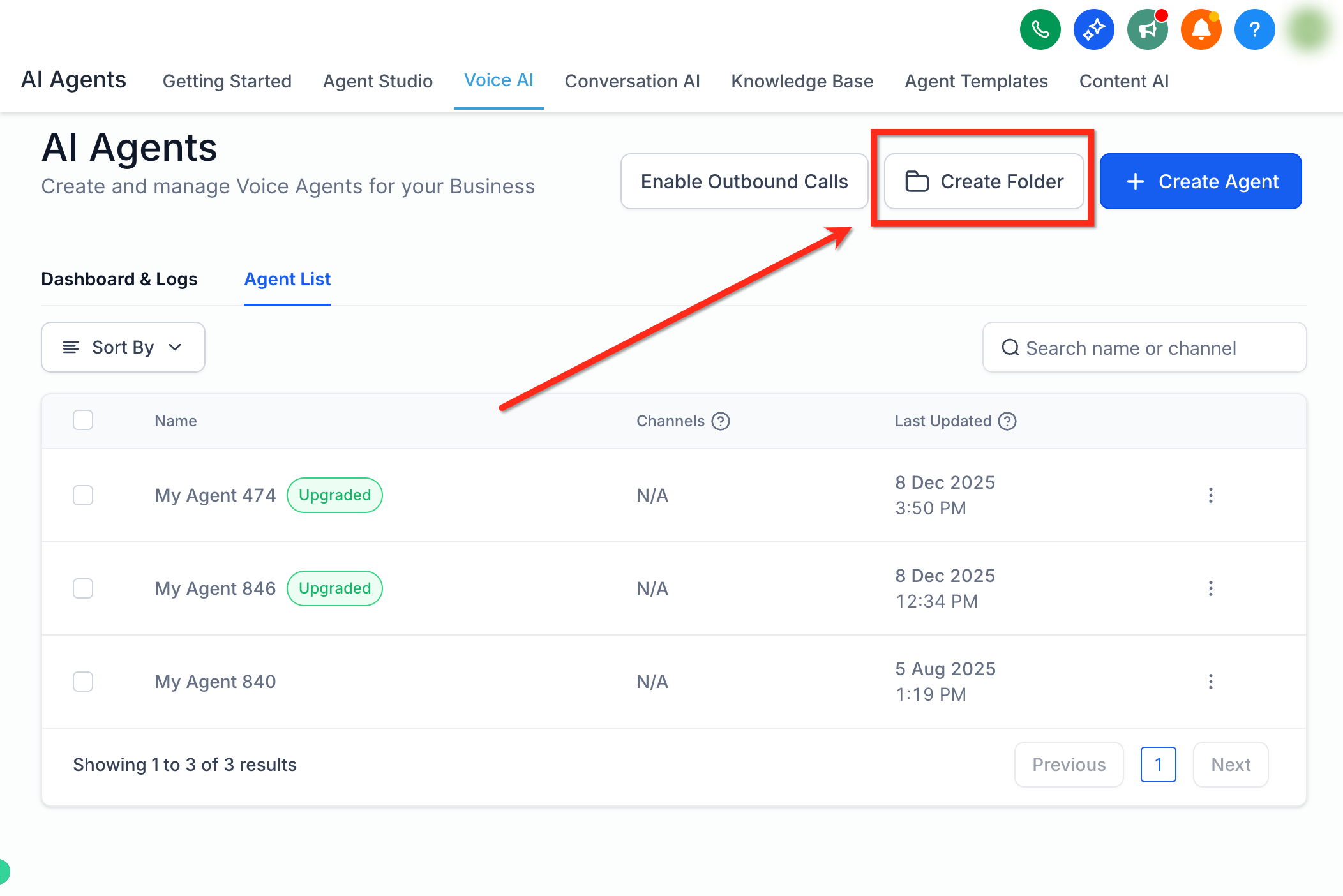 Folders for Voice AI Agents in Captivation Hub