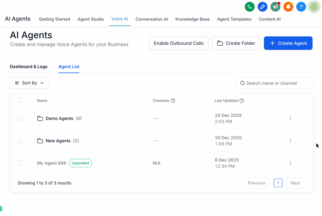 Moving an agent to a different folder