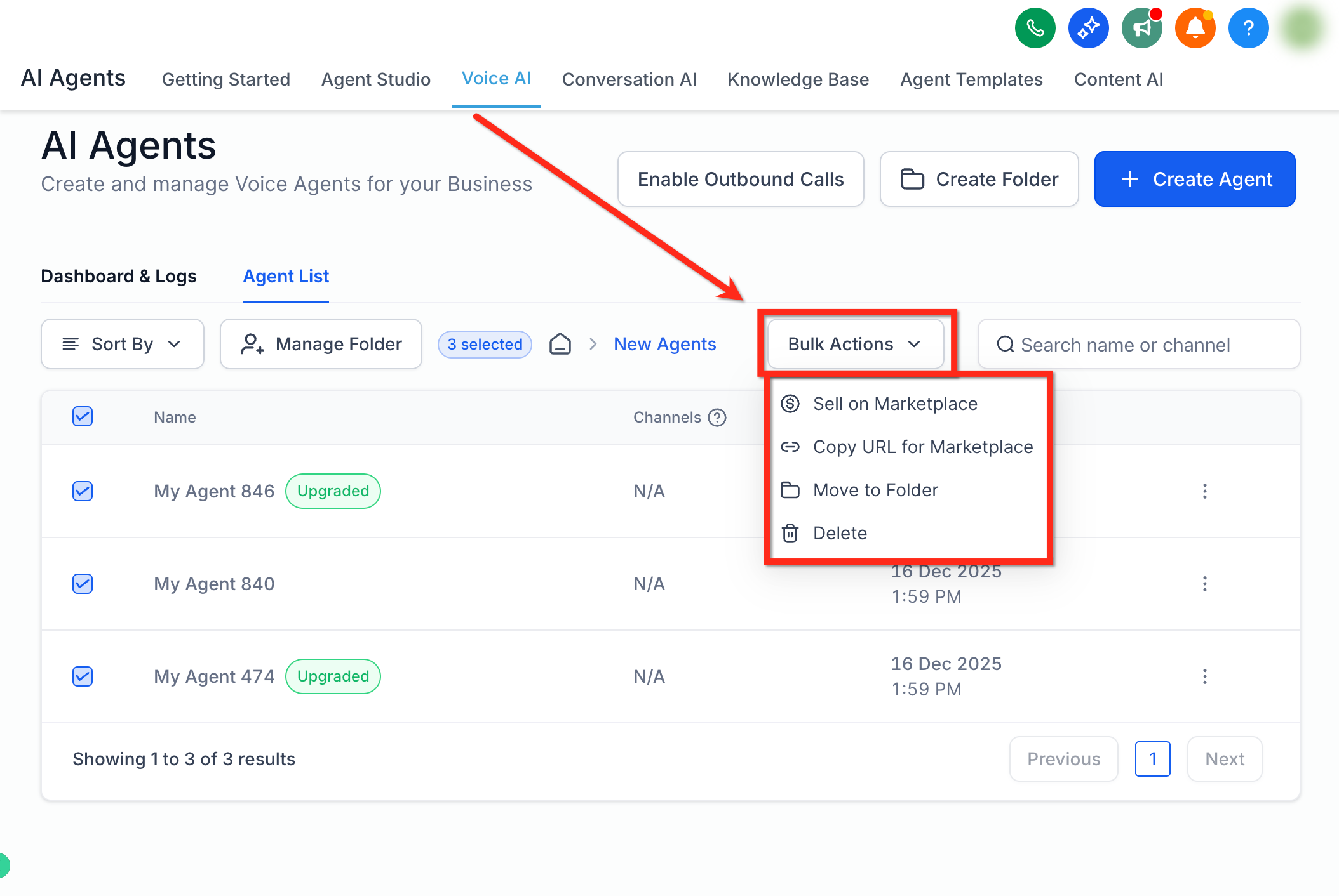 Choosing a bulk action