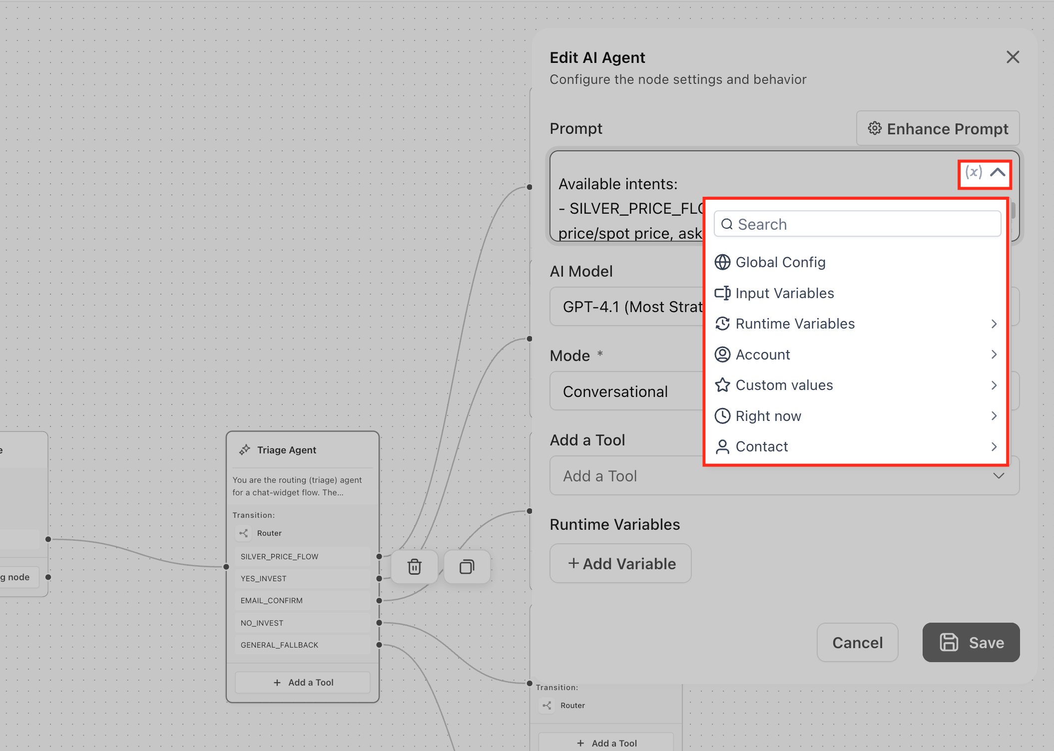 Tools available to the AI Agent Node