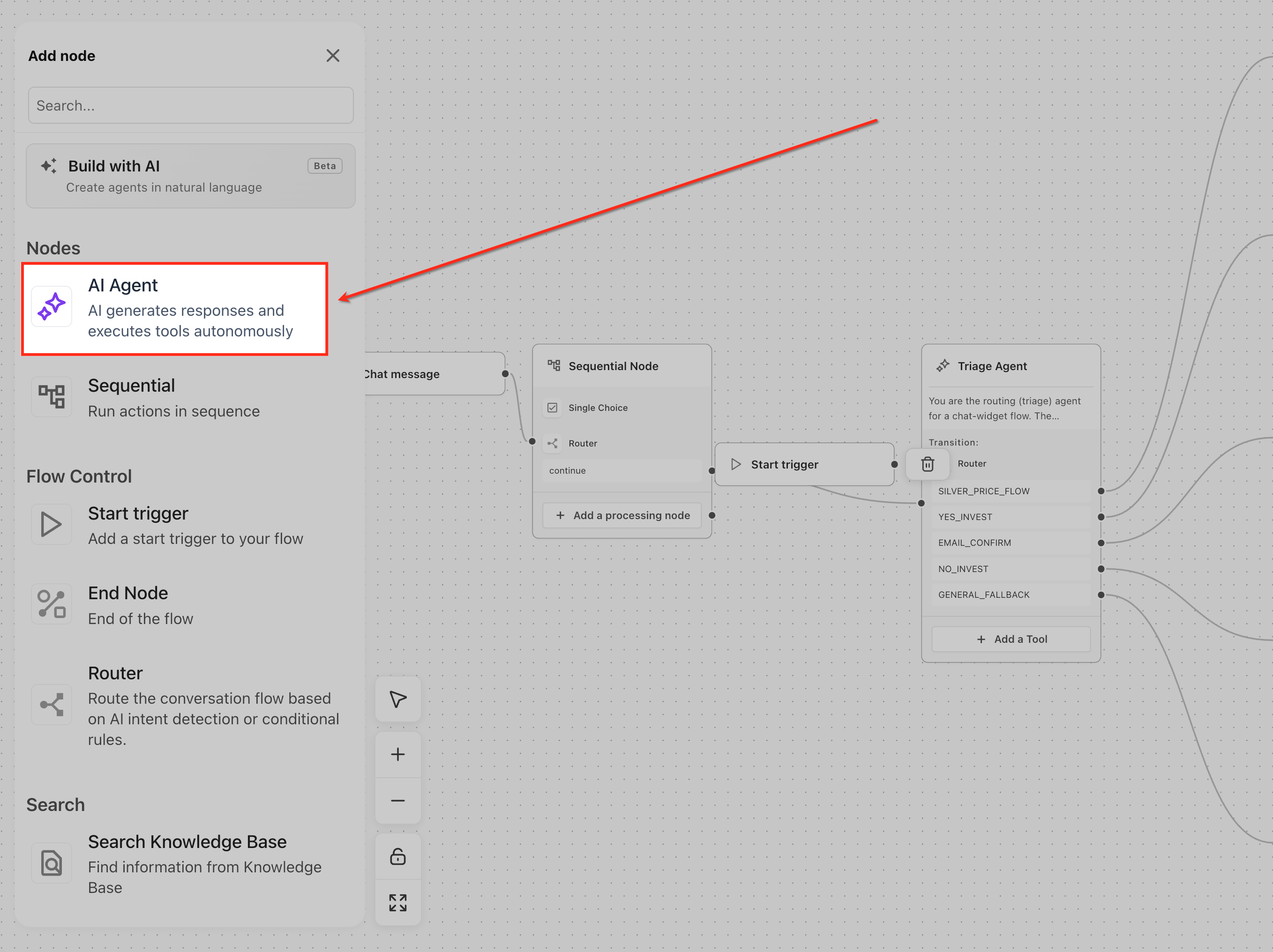 AI Agent Node inside Captivation Hub Agent Studio