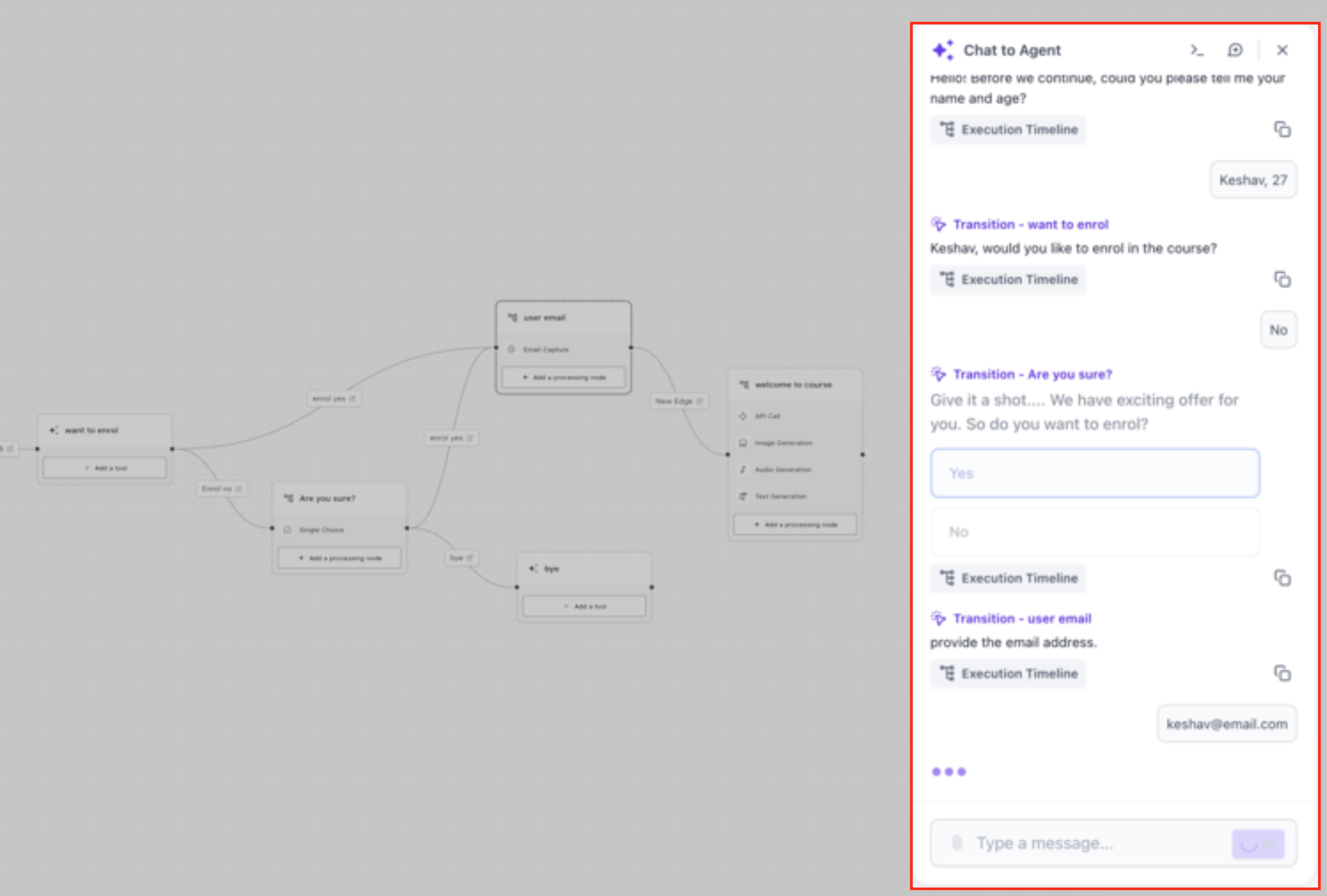 Message Execution Timeline panel