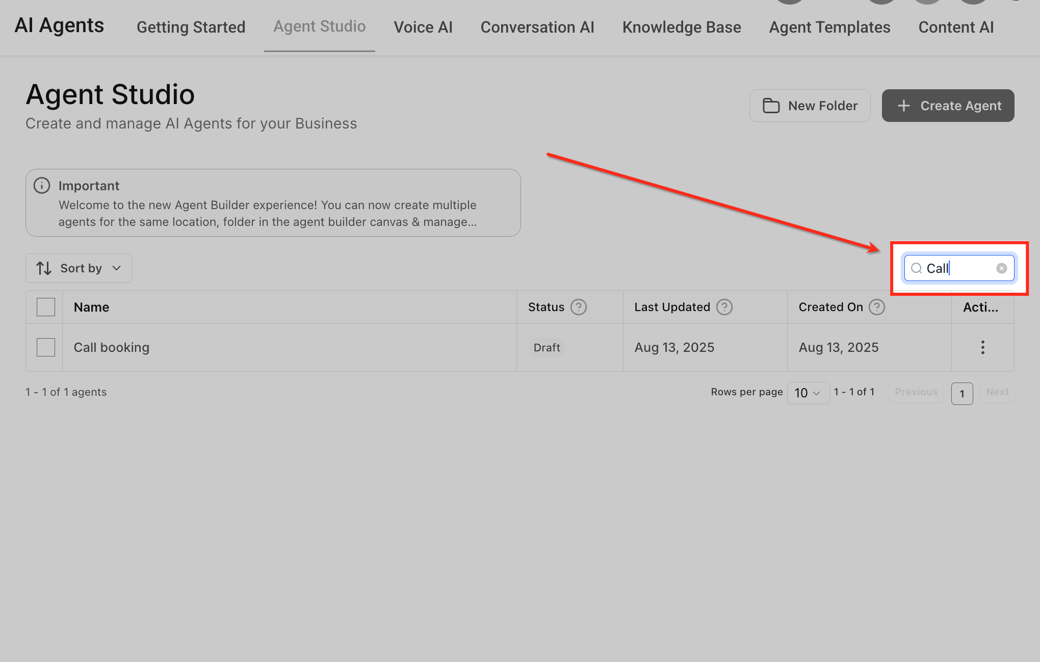 Sorting agents in a Captivation Hub folder