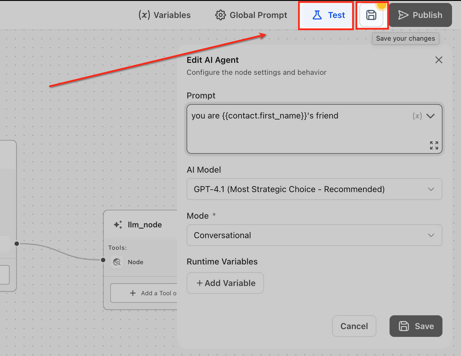 Testing variable resolution inside Agent Studio