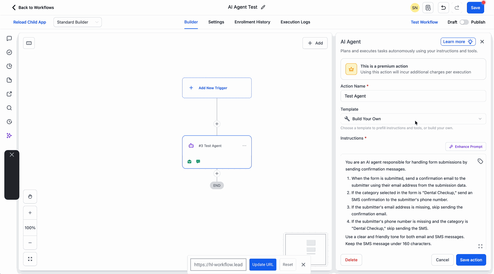 Template selection inside the AI Agent setup