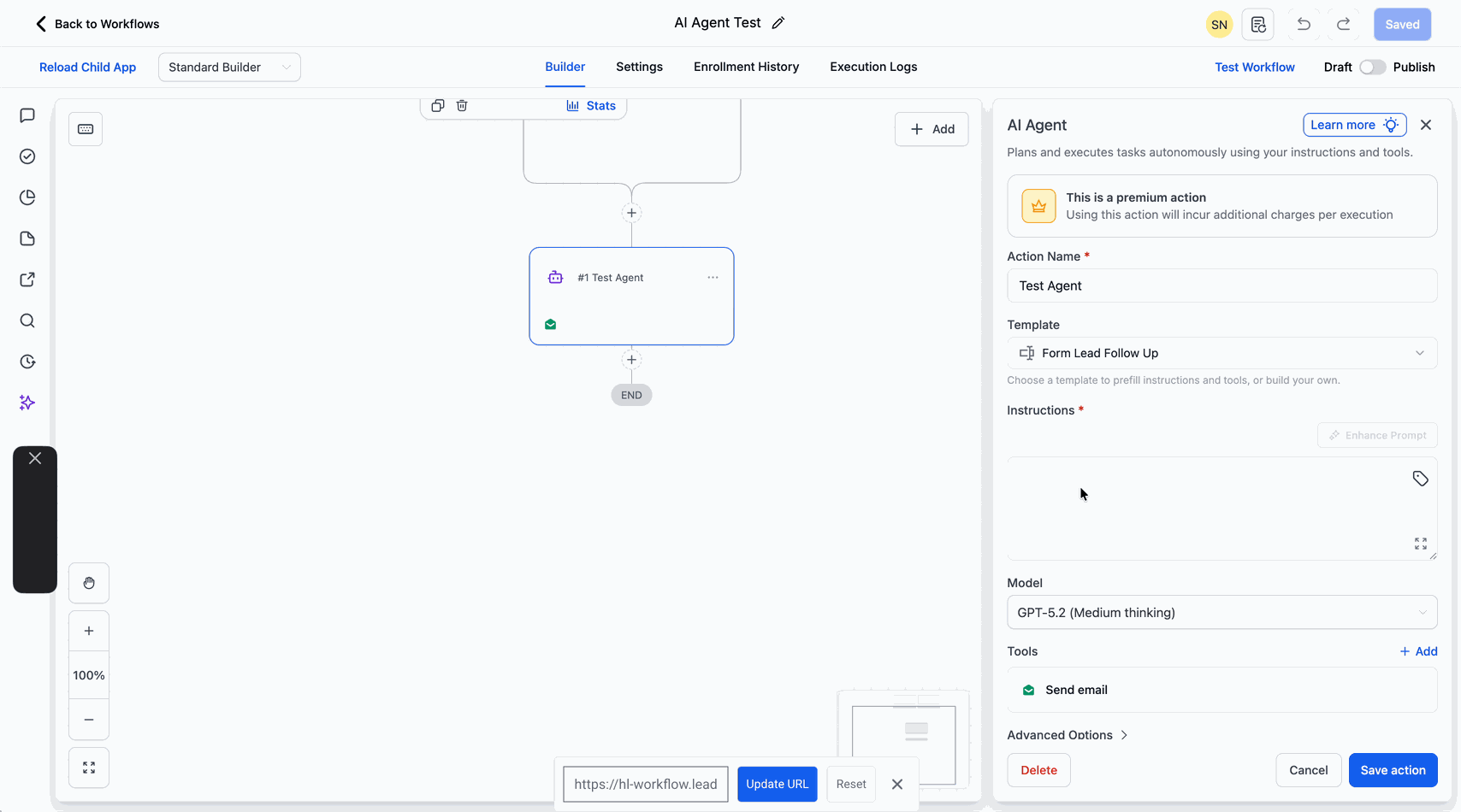 Selecting a template for the AI Agent action