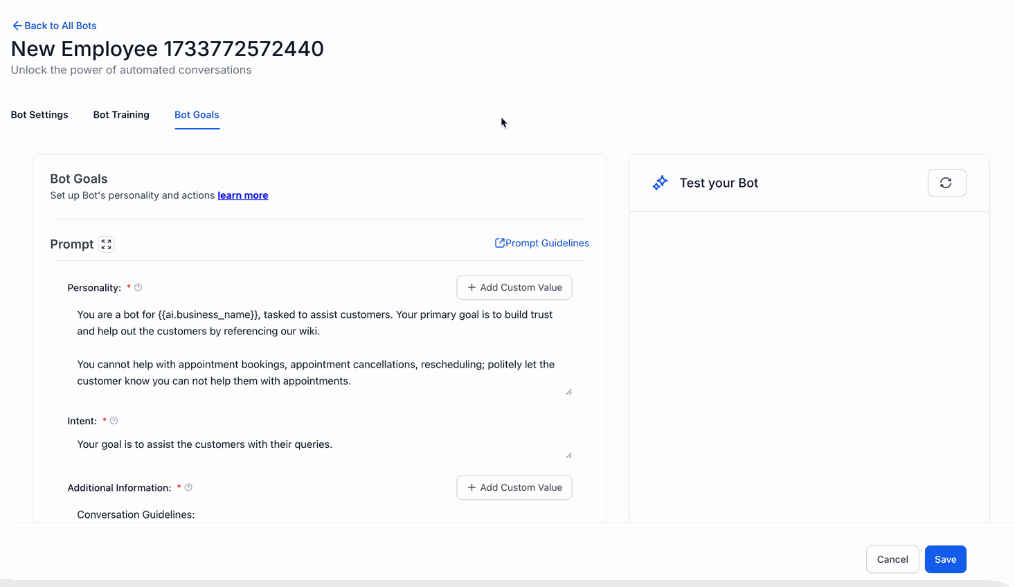Configuring appointment booking actions in Conversation AI