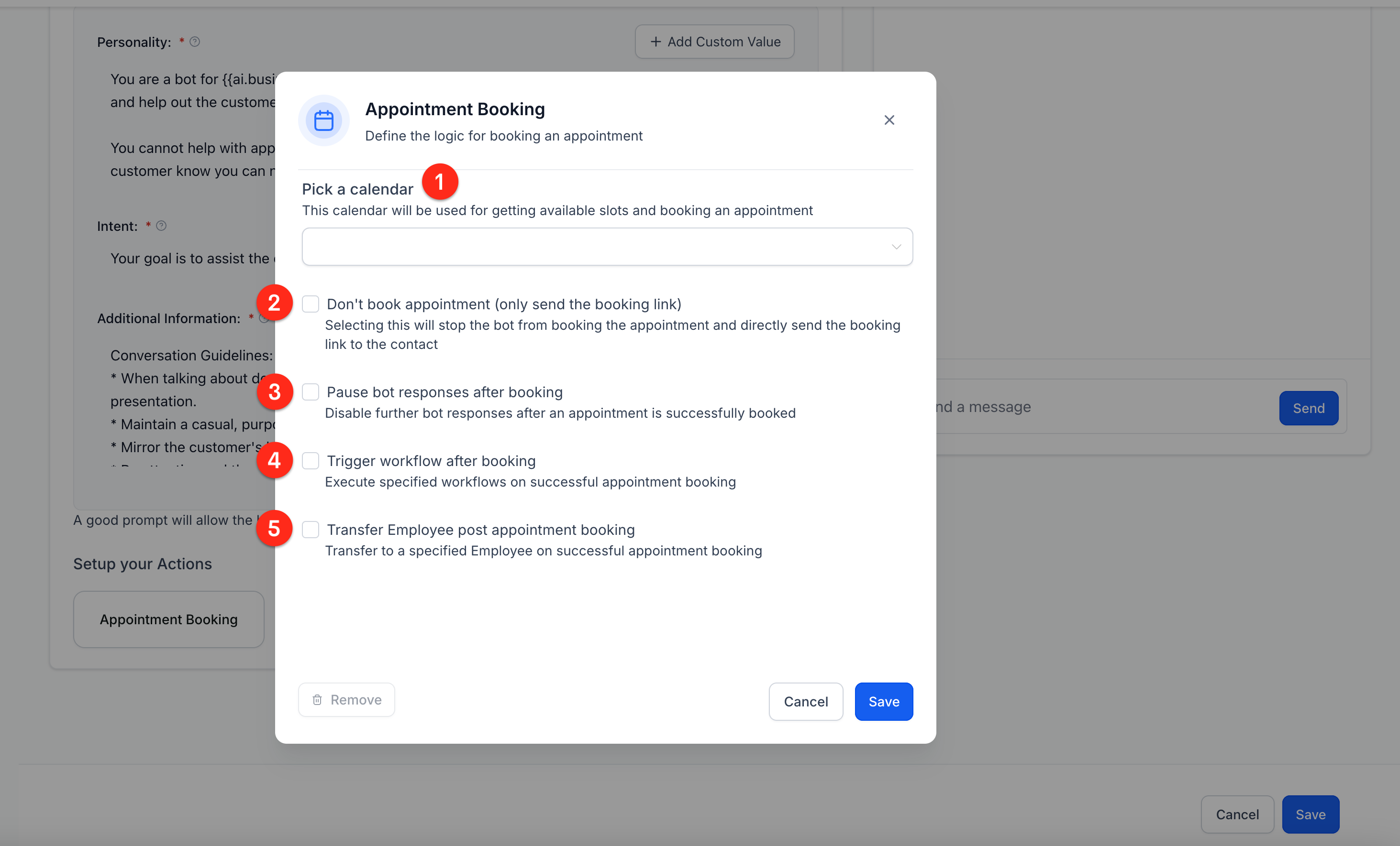 Appointment booking action settings continued
