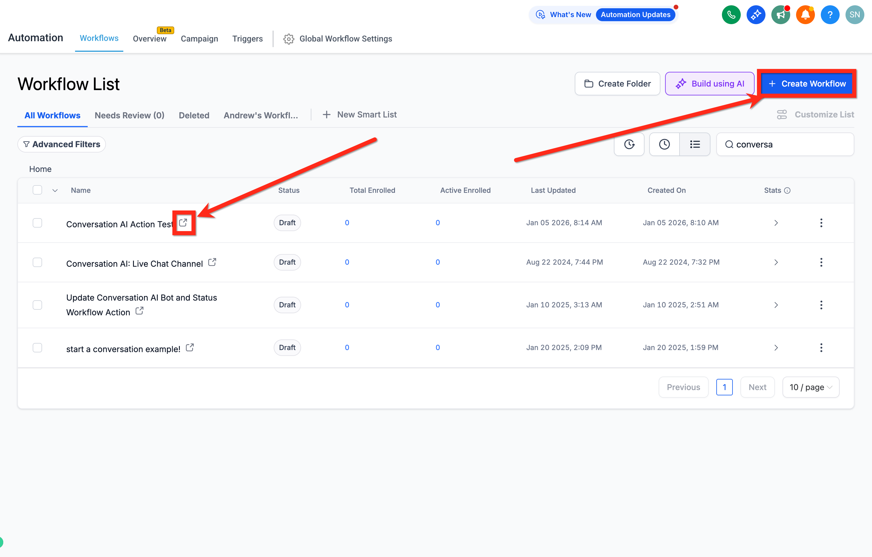 Creating or opening a workflow in Captivation Hub