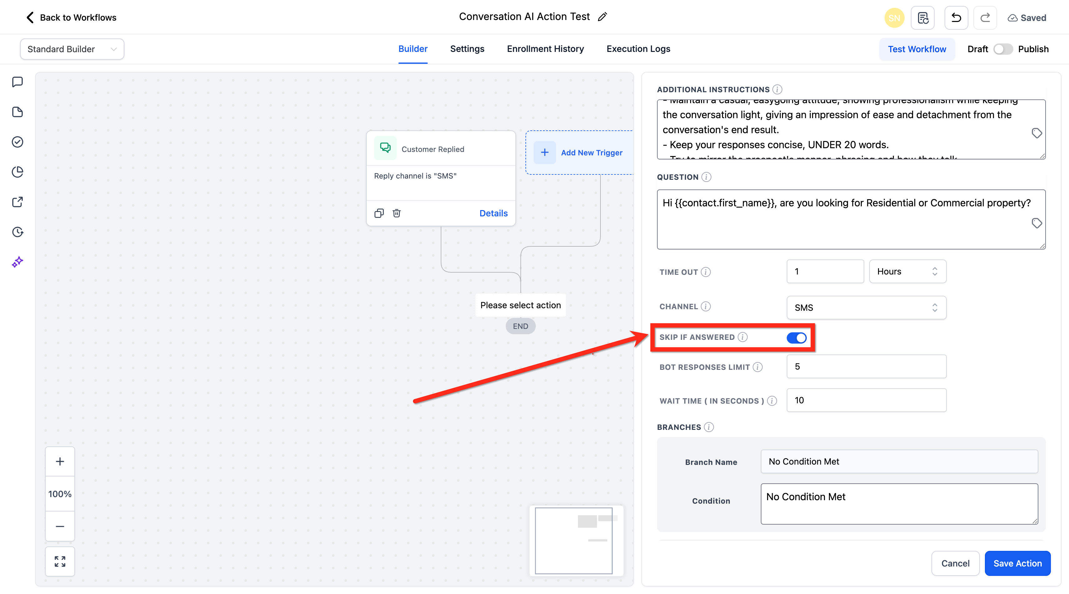 Configuring branches and conditions