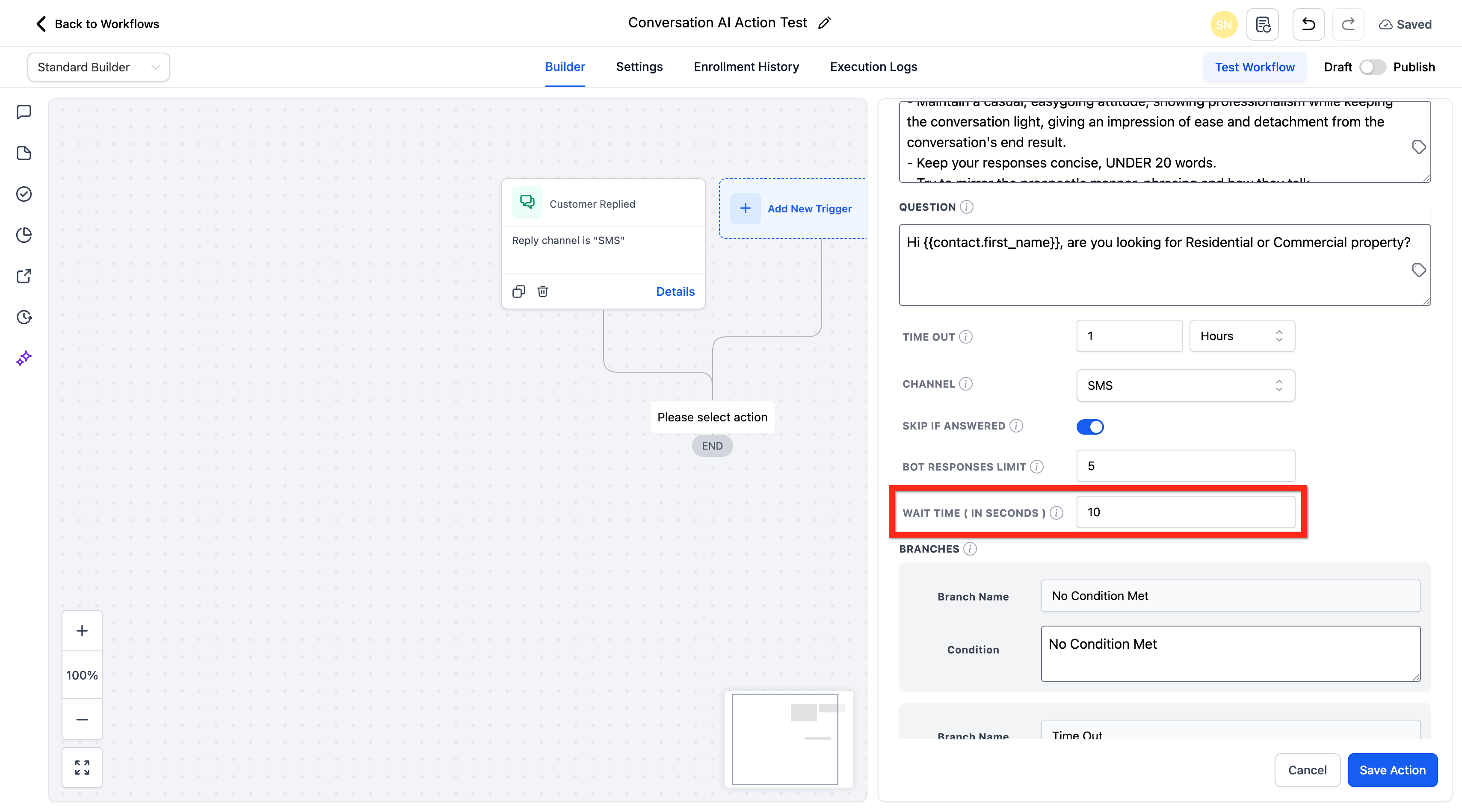 Saving the Conversation AI action