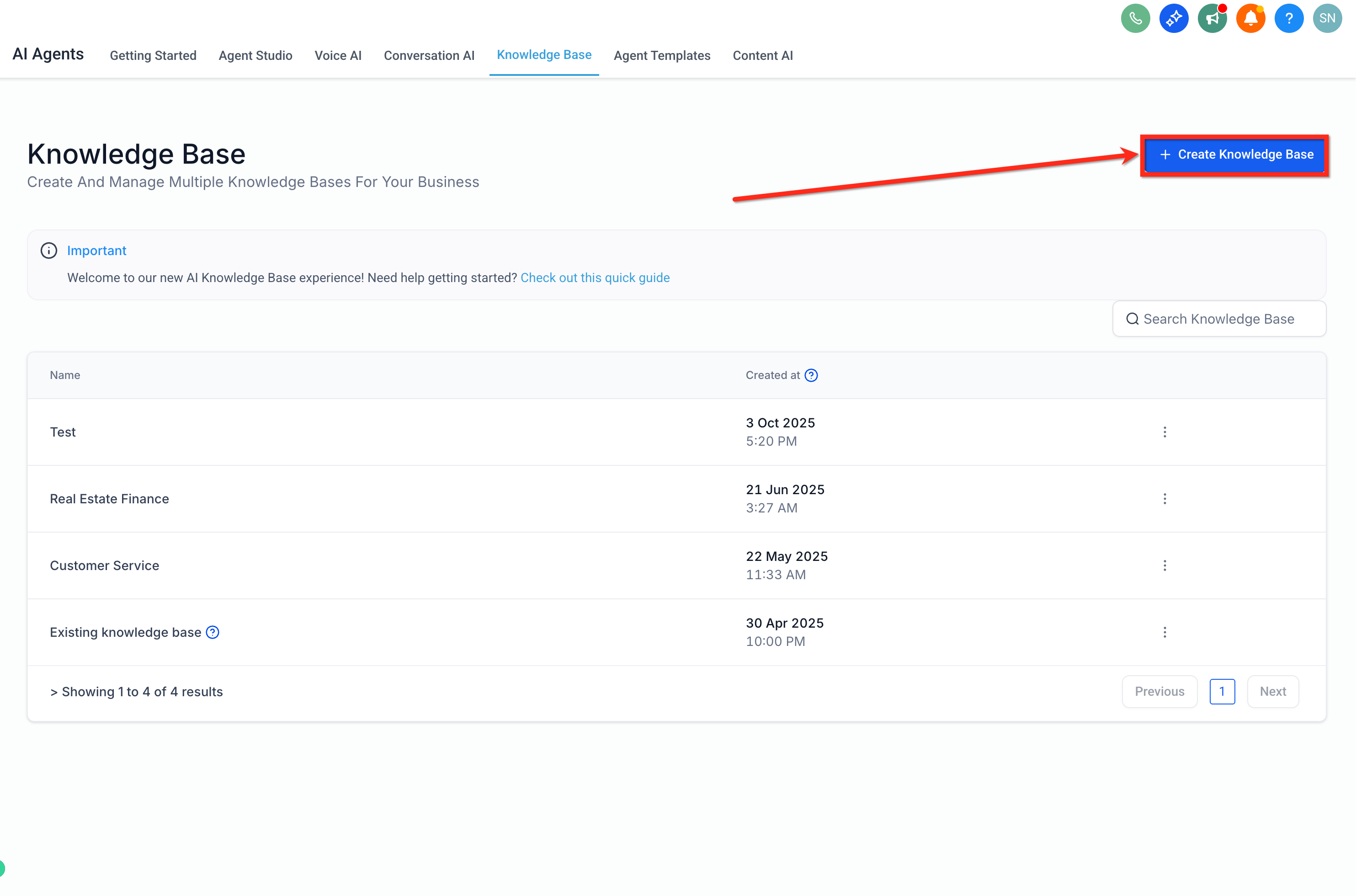 Creating a new knowledge base