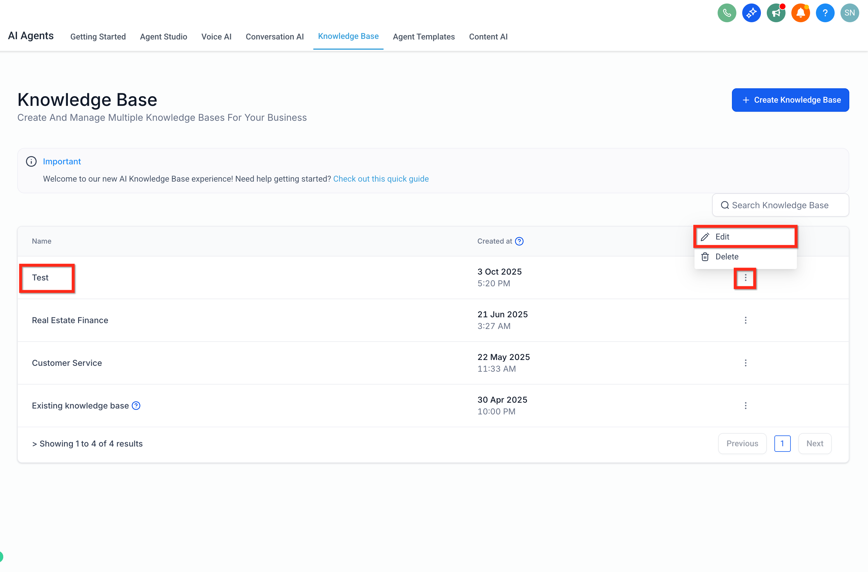 Editing an existing knowledge base