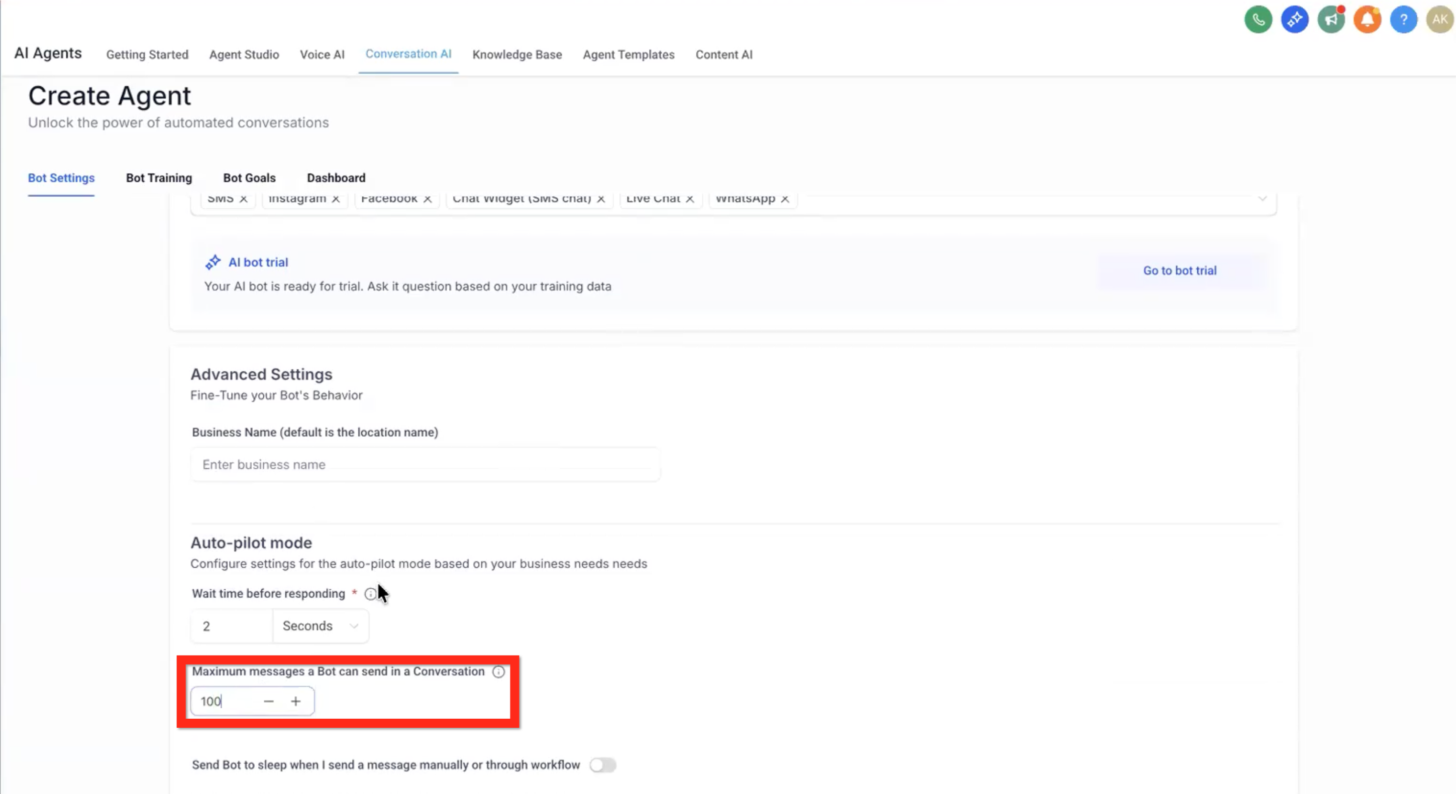 Adjusting bot personality, channels, and knowledge sources in Captivation Hub