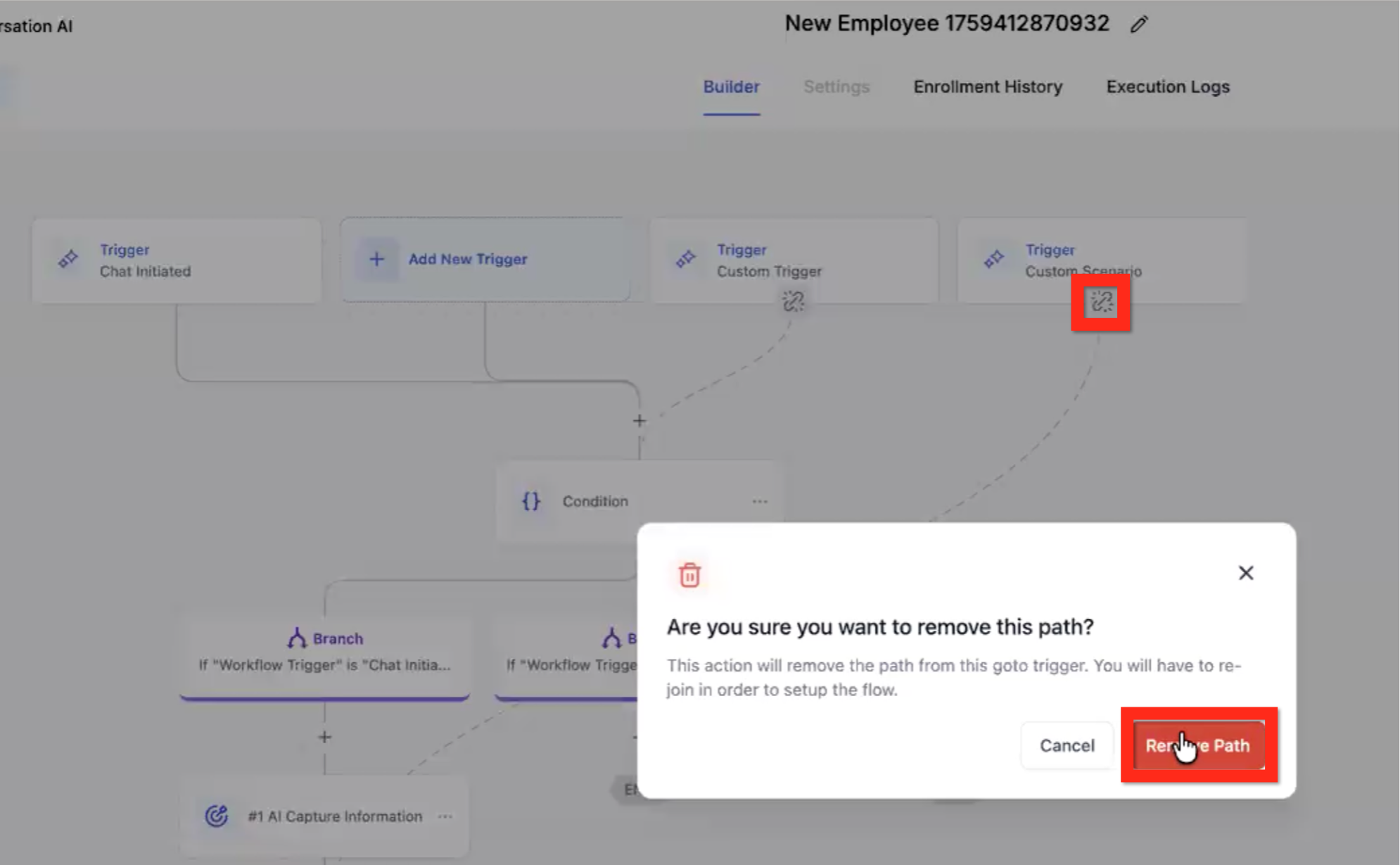Re-routing a Custom Trigger using the break link icon