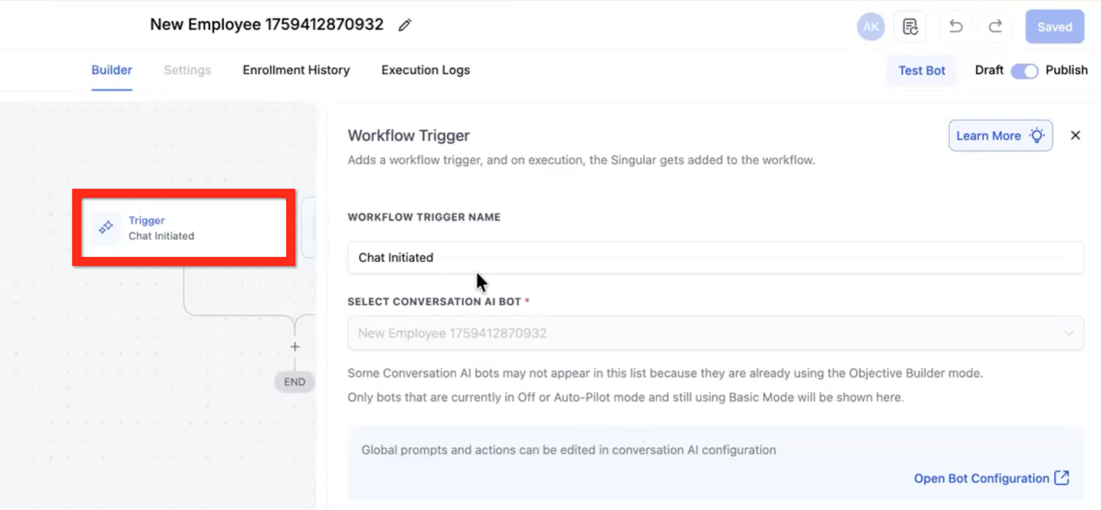Chat Initiated trigger as the entry point of a flow in Captivation Hub