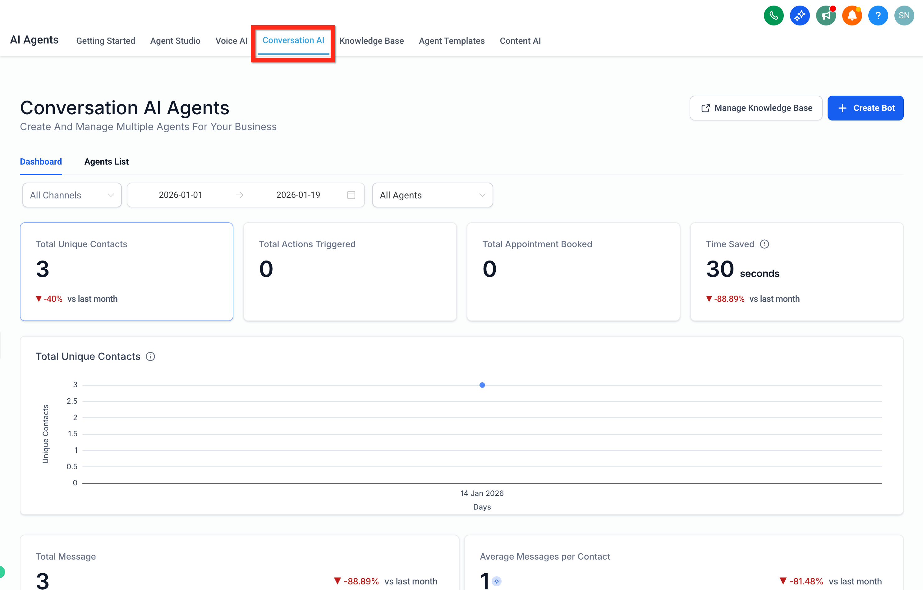 Opening AI Agents and selecting Conversation AI in Captivation Hub