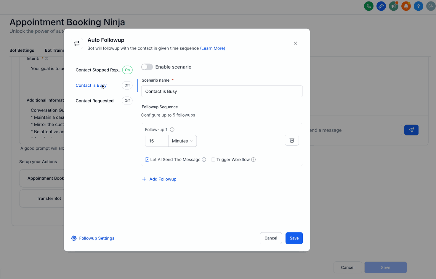 Configuring a follow-up for the Contact Requested a Follow-Up scenario