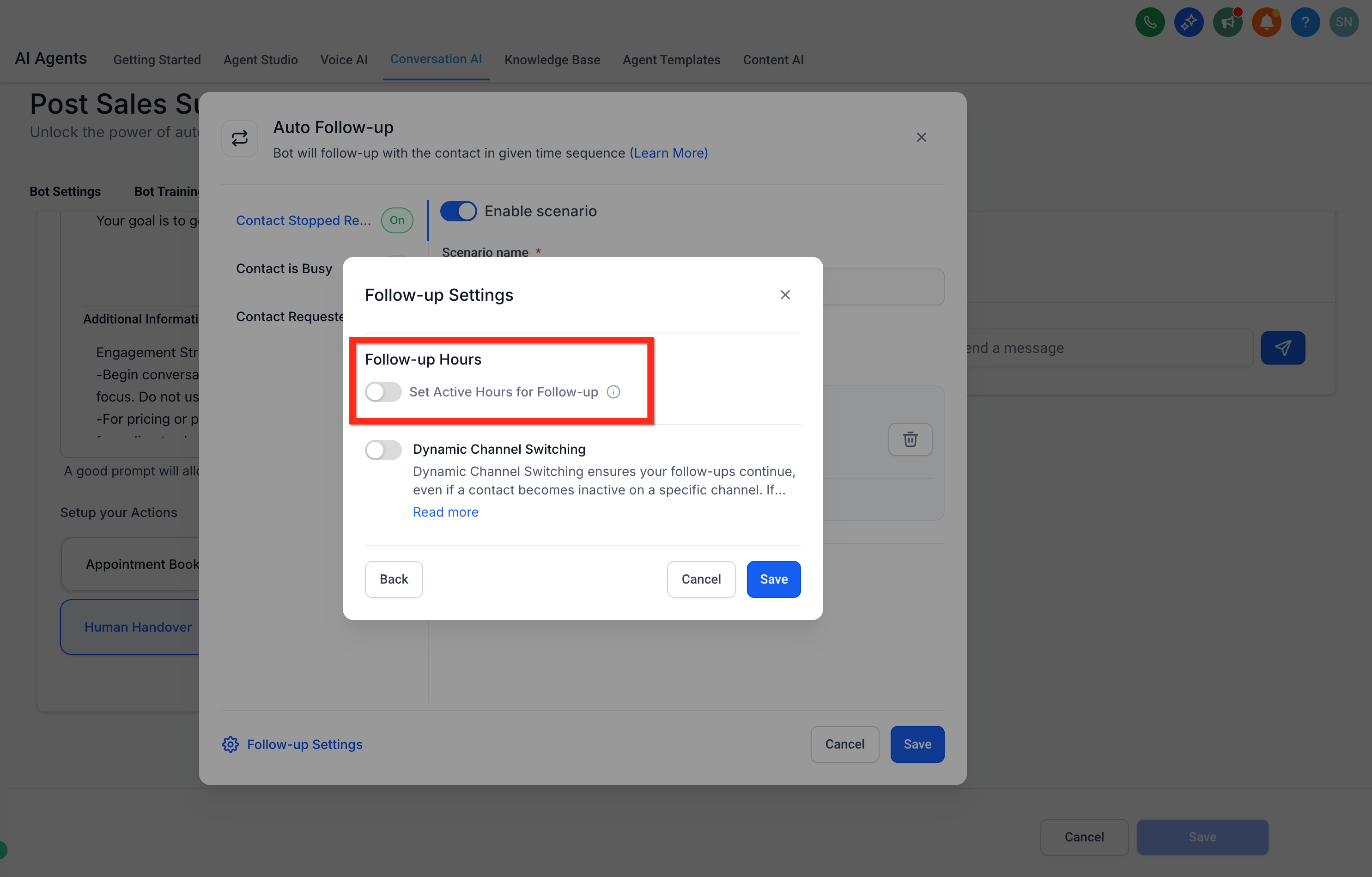 Setting active follow-up hours in Captivation Hub