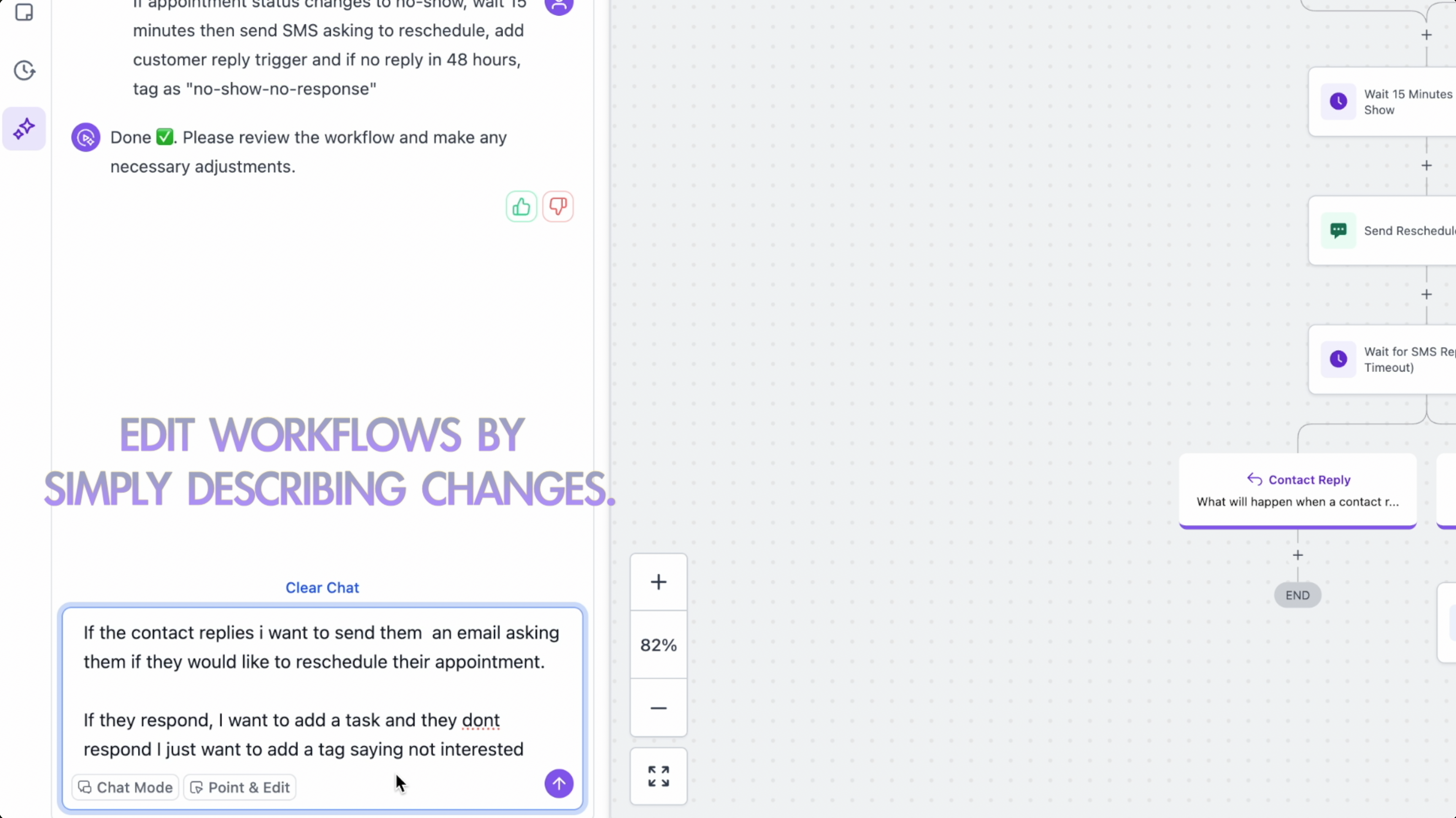 Editing a generated workflow with a natural-language prompt